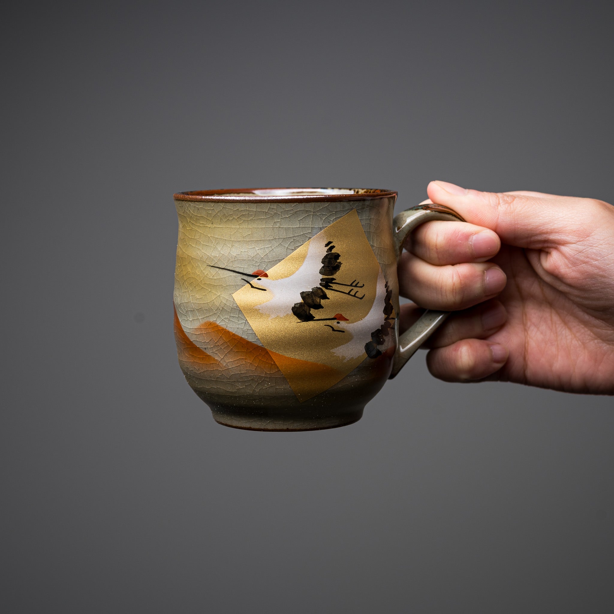 Kutani Ware Pair Mug Cup - The Grateful Crane Design | Japanese Traditional Porcelain Coffee Mugs for Couples, Gift & Home Decor | Perfect for Tea, Coffee & Romantic Moments
