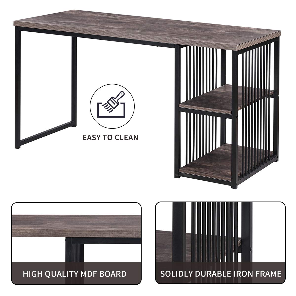 55 Inch Home Office Computer Desk with 2 Storage Shelves - Adjustable Left/Right Side - Sturdy Metal Frame - Easy Assembly for Small Spaces, Work from Home & Study Rooms