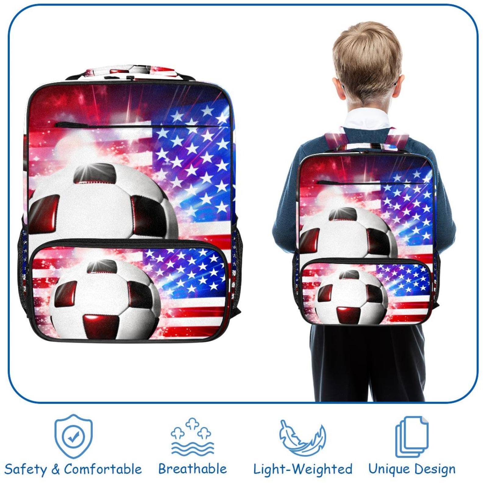 Stylish Travel Backpacks for Women & Men - Durable American Flag Design with Football Print - Perfect for School, Work, Gym & Outdoor Adventures