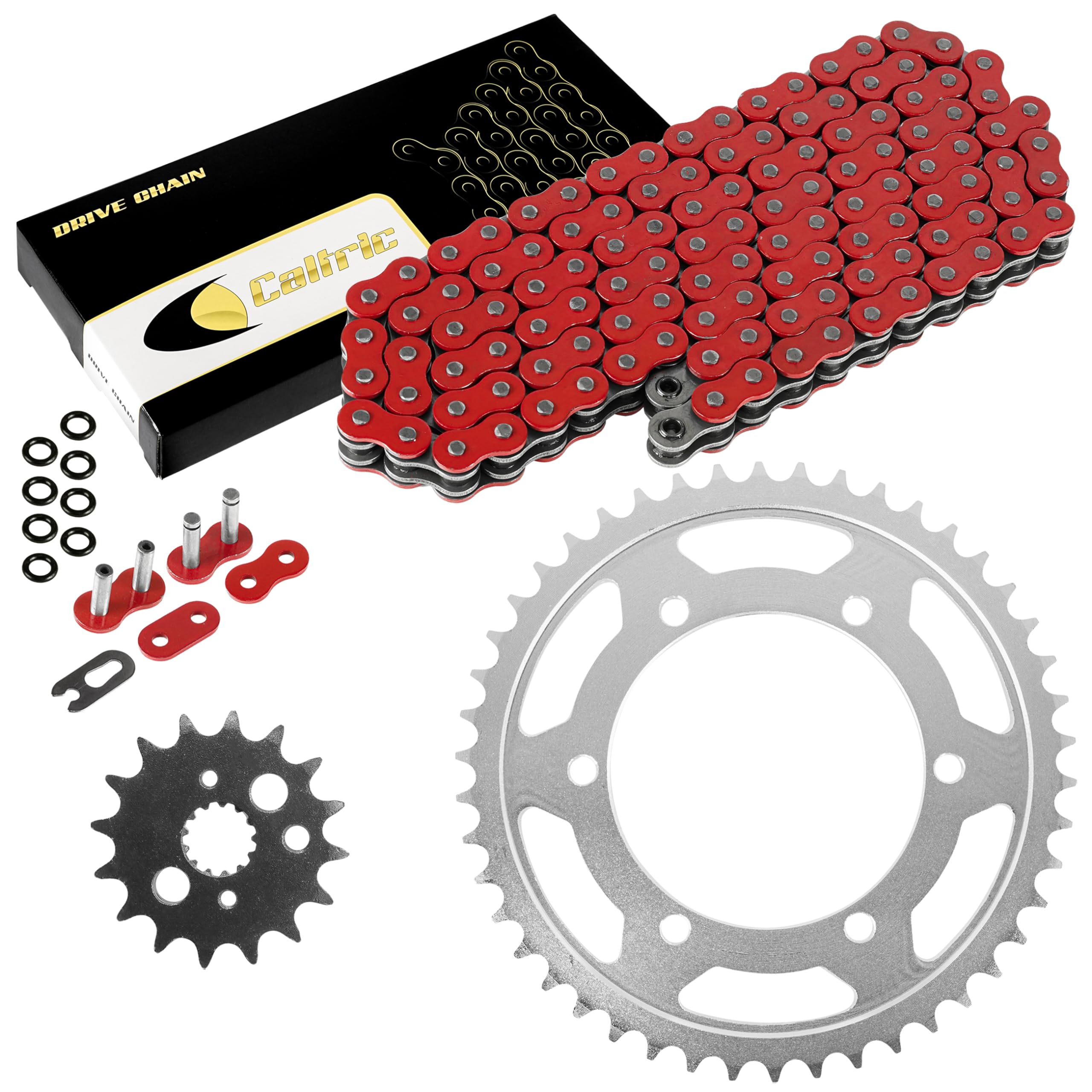 Caltric Red O-Ring Drive Chain and Sprockets Kit for Kawasaki VN800A Vulcan 800 (1995-1996) - High-Performance Motorcycle Replacement Parts for Smooth Riding & Durability | Perfect for Cruiser Bikes, Long-Distance Touring & Off-Road Adventures