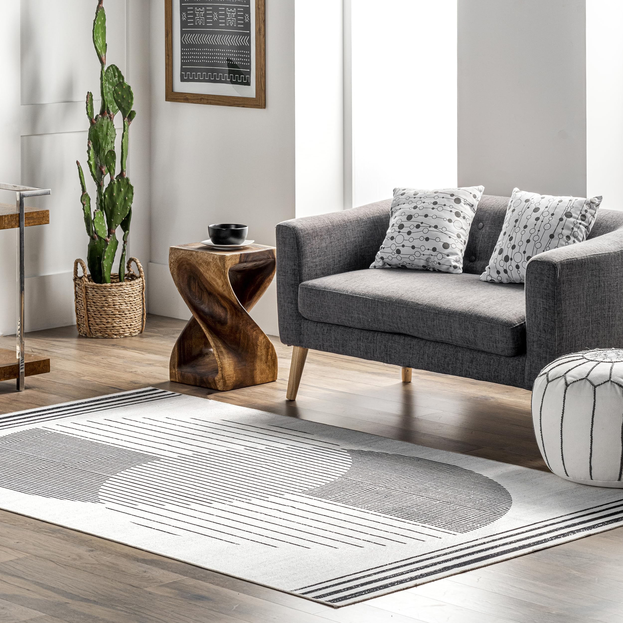 nuLOOM Leah Washable Geometric Moon Phase Ultra Thin Area Rug 8x10 Grey - Perfect for Living Room, Bedroom & Dorm Decor
