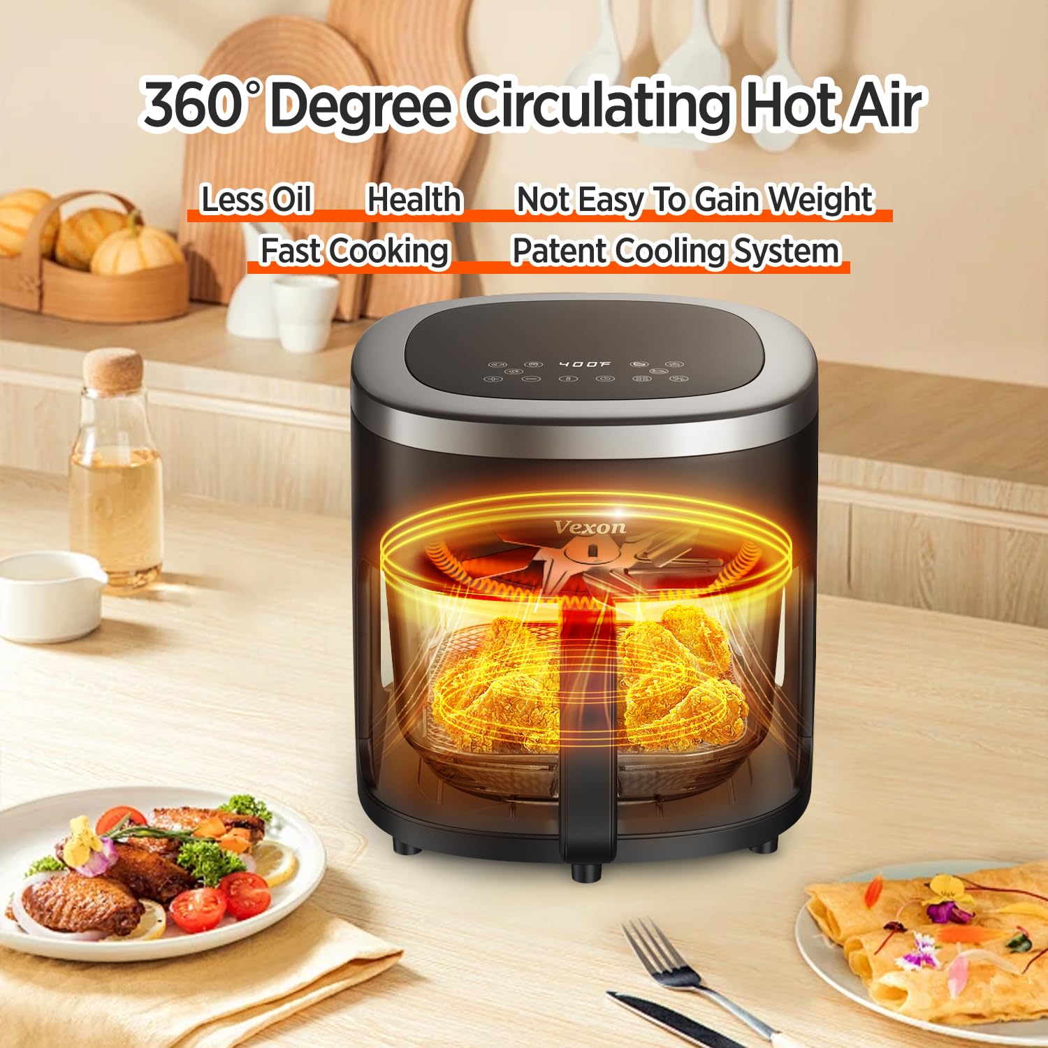 6-in-1 Multi-Function Glass Air Fryer with 4.5 QT Capacity - Air Fry, Roast, Reheat, Dehydrate, Bake & Air Crisp Technology | Nonstick & Dishwasher Safe Basket | 97% Less Oil | Digital Timer & Temperature Control | Perfect for Healthy Cooking, Meal Prep & Quick Family Dinners
