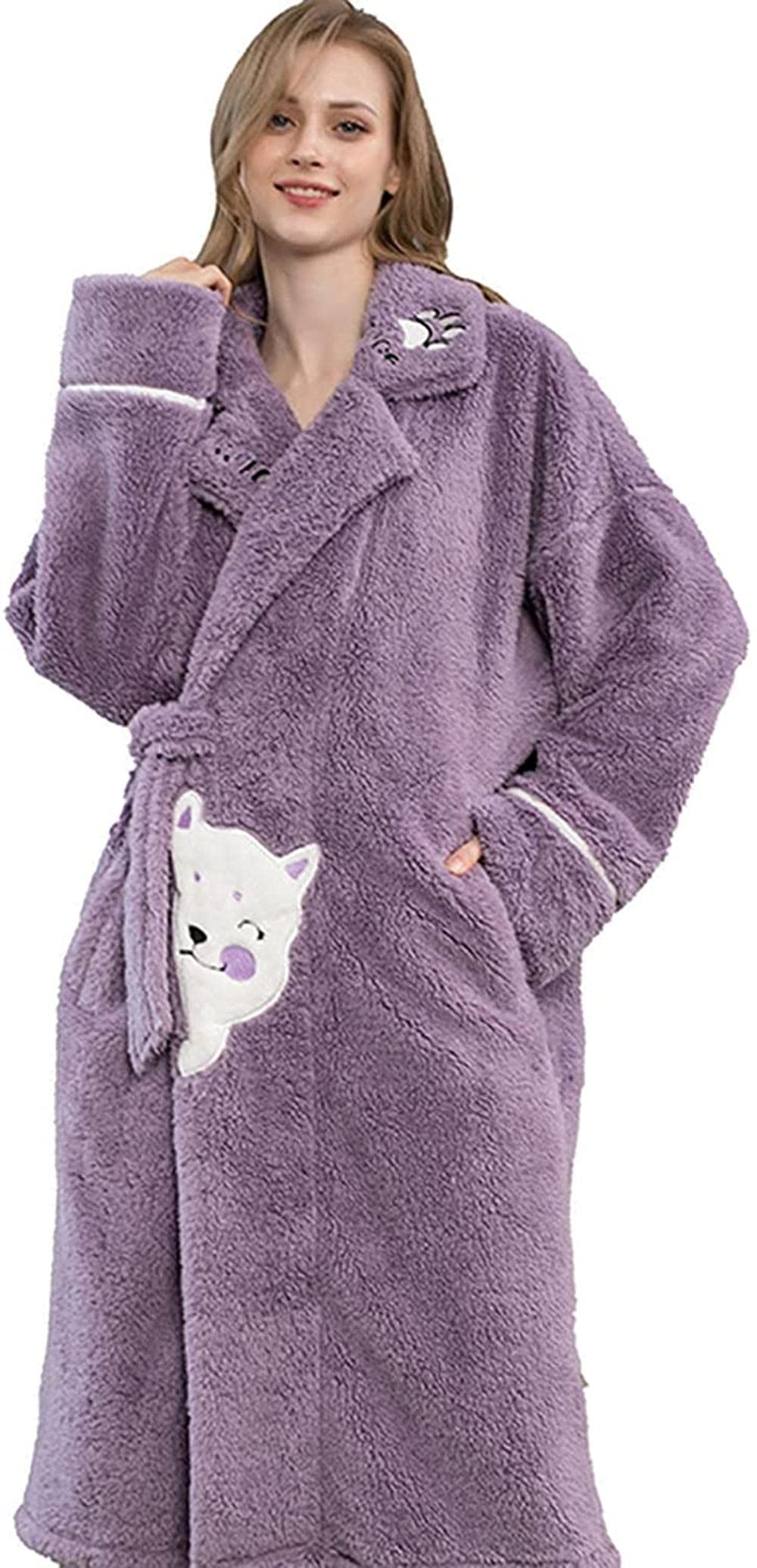 Women's Flannel Pajama Set with Mid-Length Bathrobe - Warm Winter Sleepwear for Home & Lounge (Purple, XL) | Cozy Nightwear for Relaxation, Sleeping & Winter Comfort