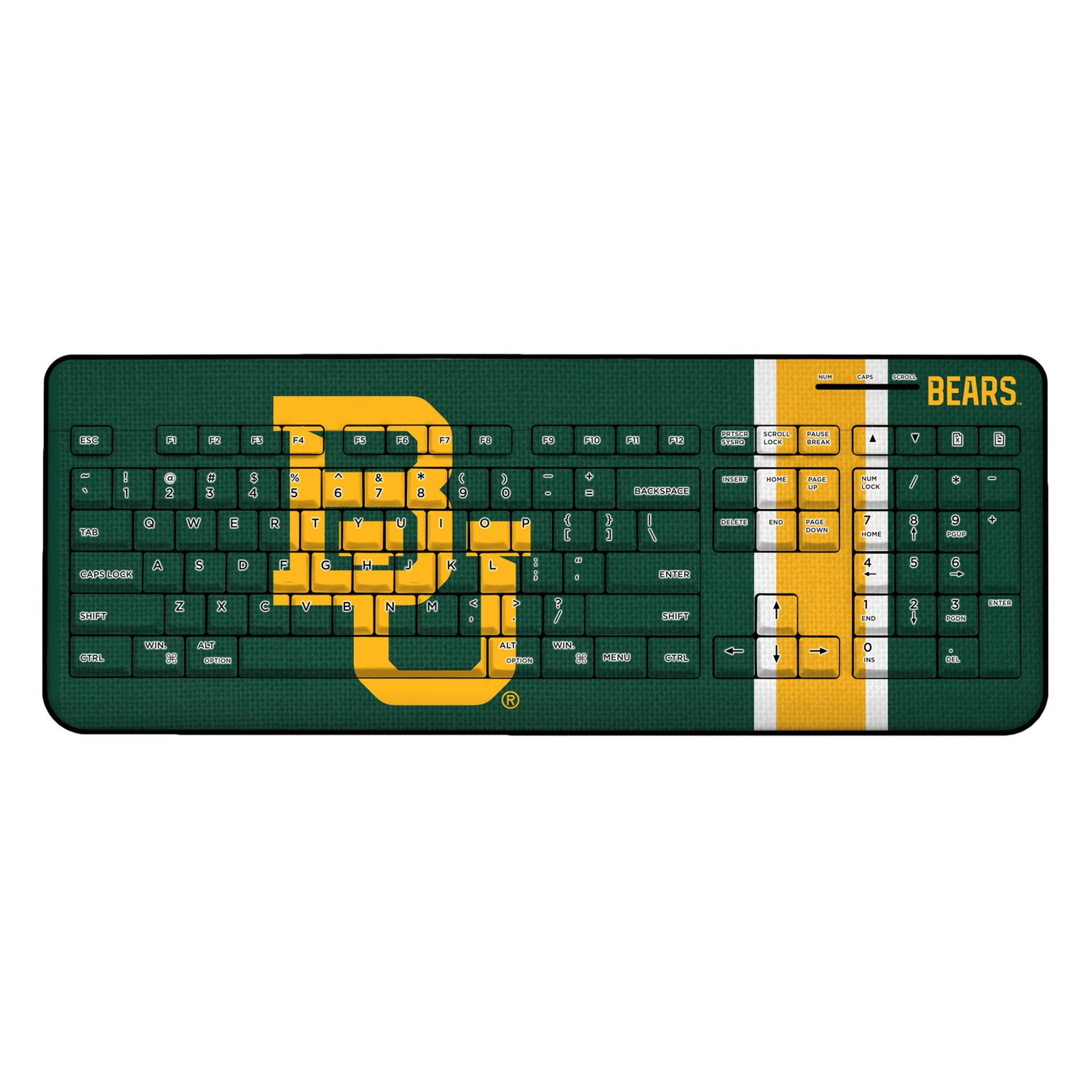 Baylor University Bears Stripe Wireless USB Keyboard - Ergonomic Bluetooth Keyboard for PC, Laptop, Mac - Perfect for Gaming, Office Work & College Dorm Setup
