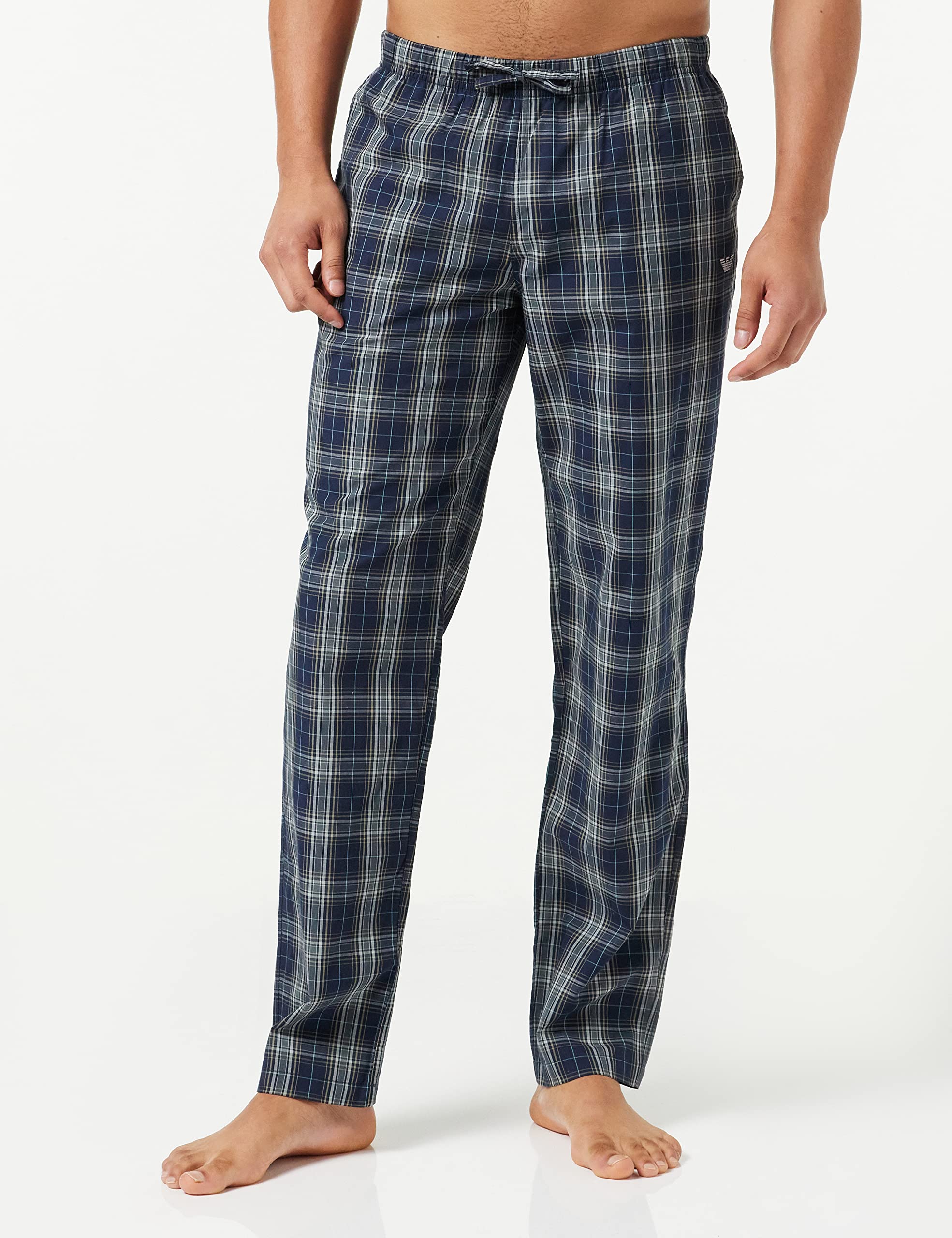 Emporio Armani Men's Yarn-Dyed Woven Button-Down Shirt & Pants Pajama Set - Premium Cotton Sleepwear for Relaxation & Lounging at Home