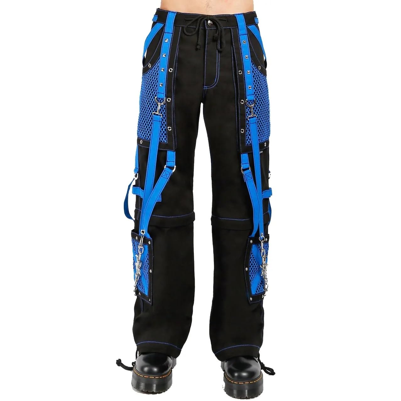 Gothic Punk Rock Bondage Pants for Men - Black & Blue Emo Trouser Shorts | Alternative Fashion | Perfect for Concerts, Halloween & Punk Outfits (USA Shipping)