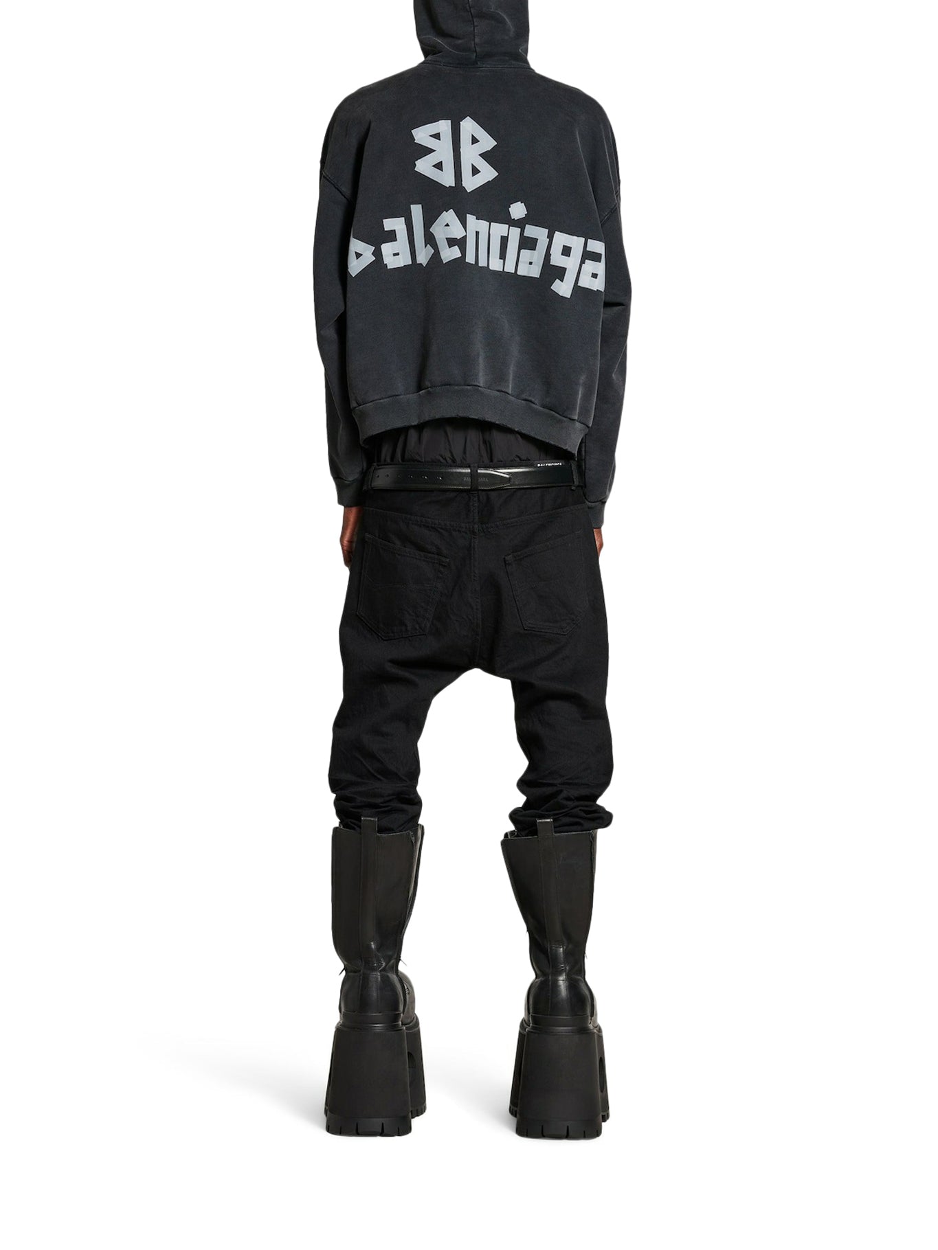 Men's Ripped Pocket Hoodie - Distressed Black Faded Pullover Sweatshirt with Tape Detail | Streetwear Fashion for Casual Wear & Urban Outfits
