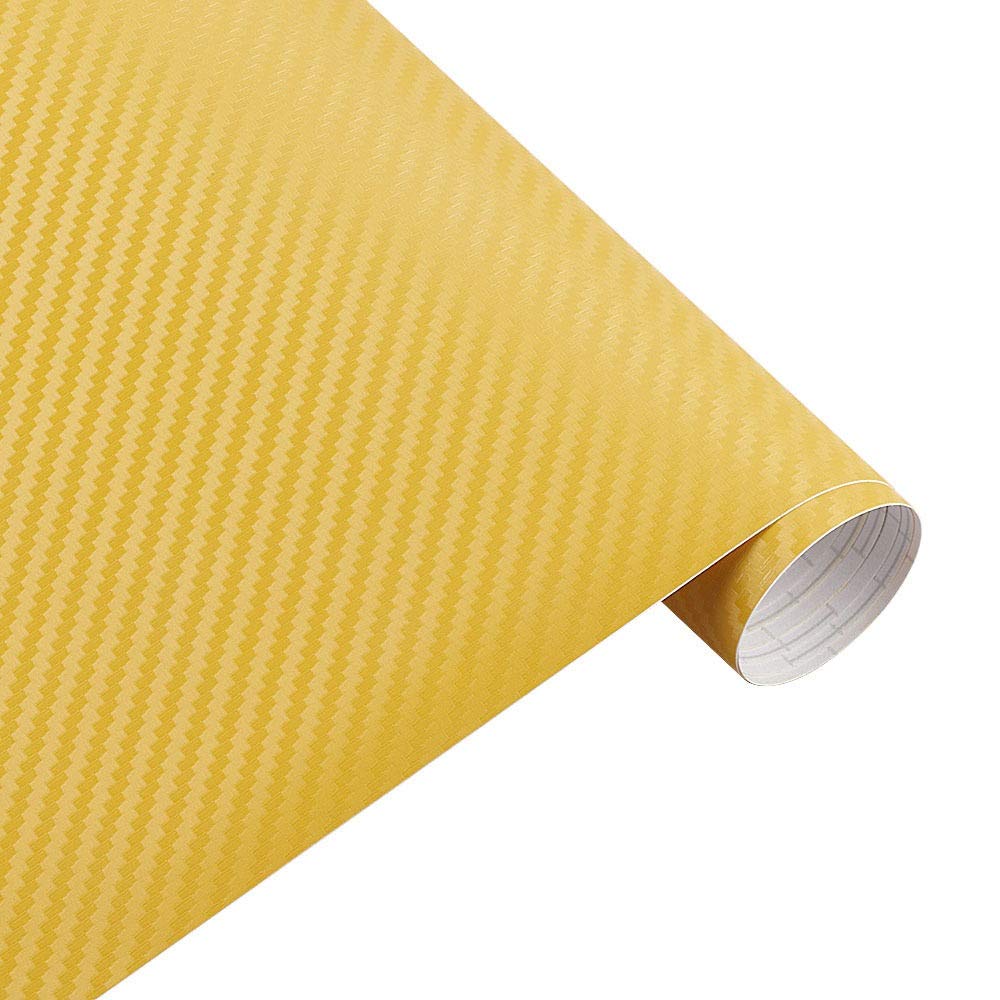 3D Carbon Fiber Vinyl Wrap Film 200cm x 35cm - Car & Motorcycle Styling Accessories, Yellow - Perfect for Vehicle Customization, DIY Projects, and Decorative Wrapping