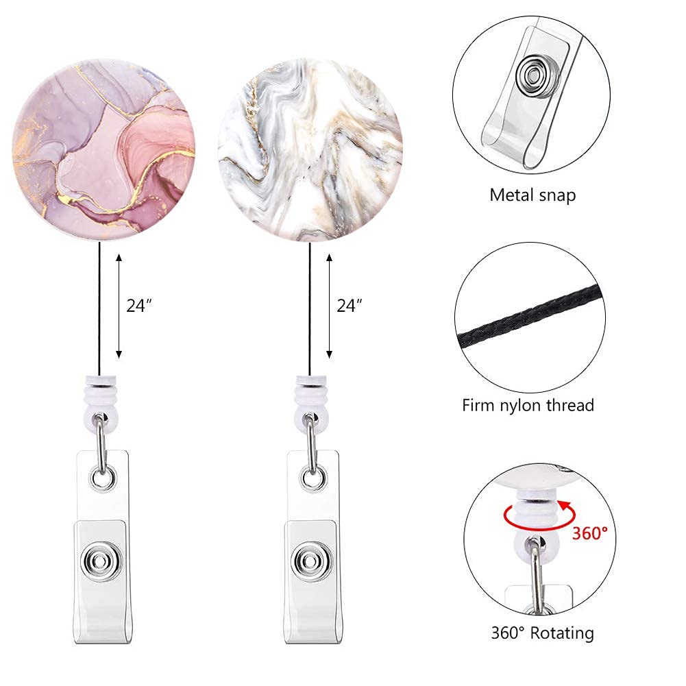 3 Pack Retractable ID Badge Reels with Marble Design & Alligator Clip - Professional Badge Holder for Nurses, Doctors, Office Staff & Teachers | Ideal for Hospitals, Schools & Corporate Offices