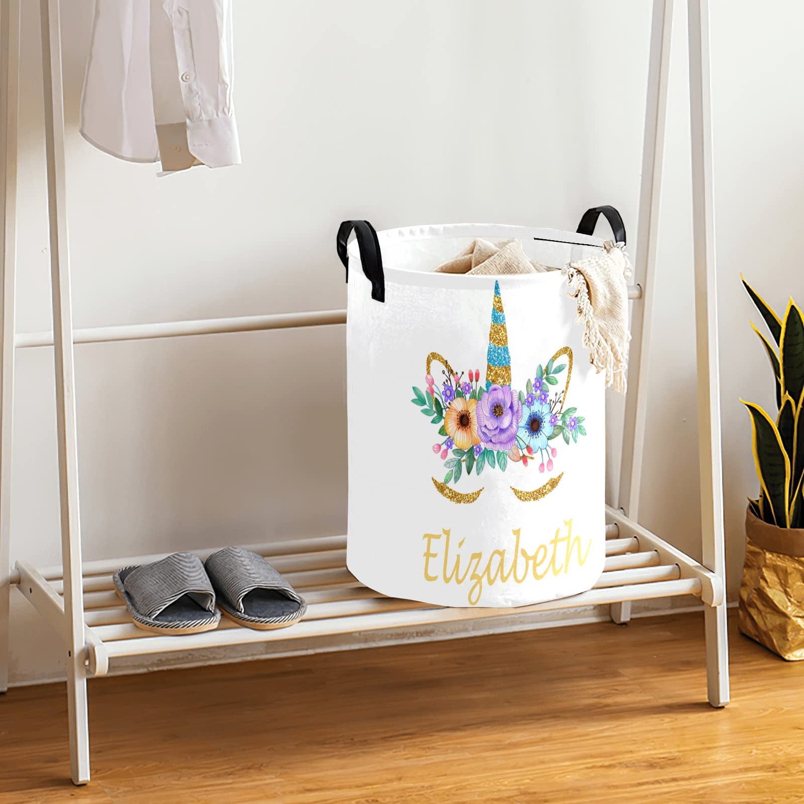 **Personalized Unicorn Laundry Basket with Name – Collapsible Waterproof Canvas Storage Hamper with Handles – Perfect for Kids' Room, Nursery, or Family Laundry Organization**