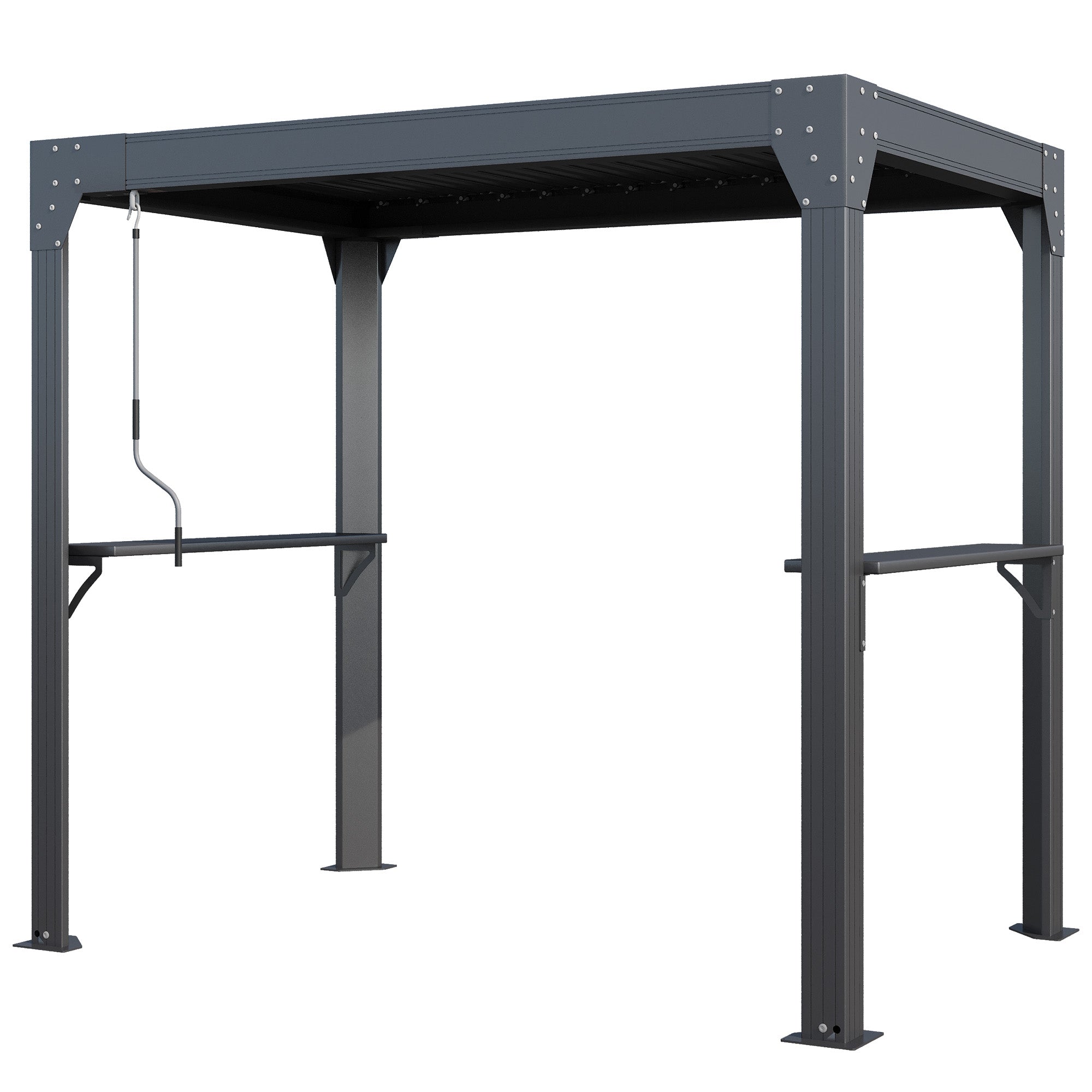EROMMY 8' x 5' Louvered Pergola with Gutter & Side Shelves, Dark Grey - Perfect for Patio, Garden, and Outdoor Relaxation