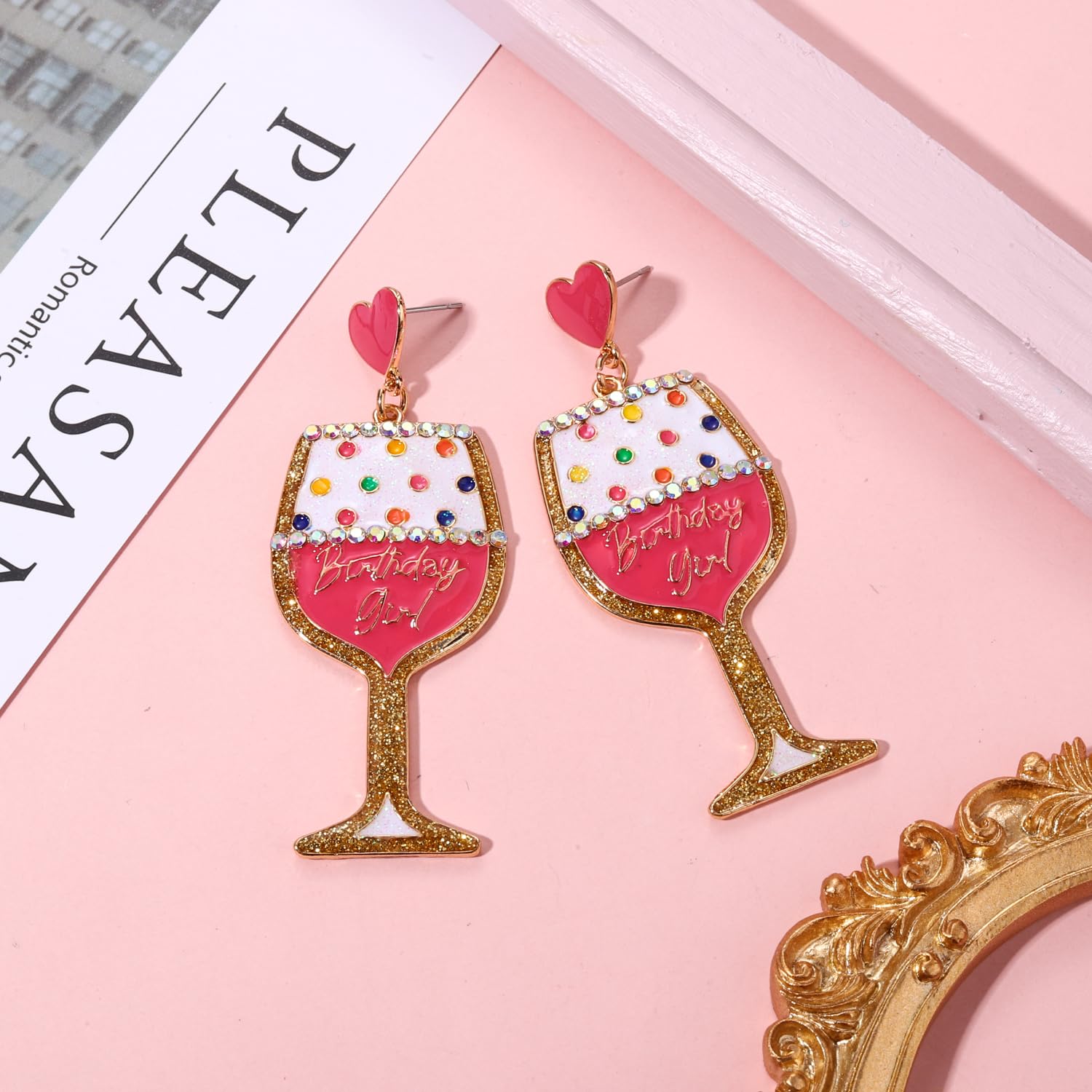 Happy Birthday Earrings for Women - Elegant Statement Cake & Champagne Bottle Dangle Drop Earrings - Perfect Birthday Gifts & Party Favors for Celebrations, Anniversaries, and Special Occasions
