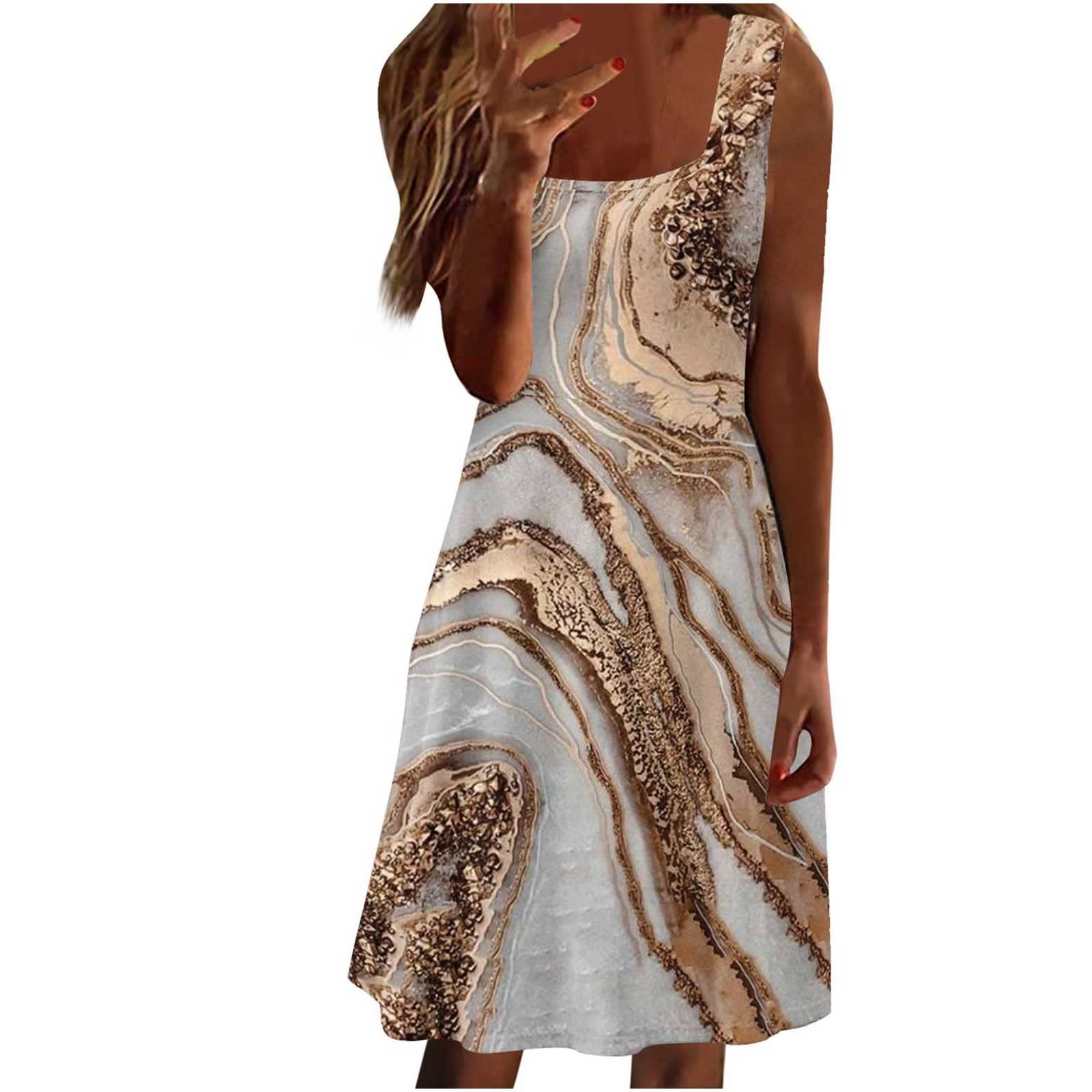 Women's Summer Sundresses 2022 - Casual Sleeveless Round Neck Floral Print Dress & V-Neck Split Cocktail Long Dress | Beachwear, Vacation, Evening Party, Outdoor Events