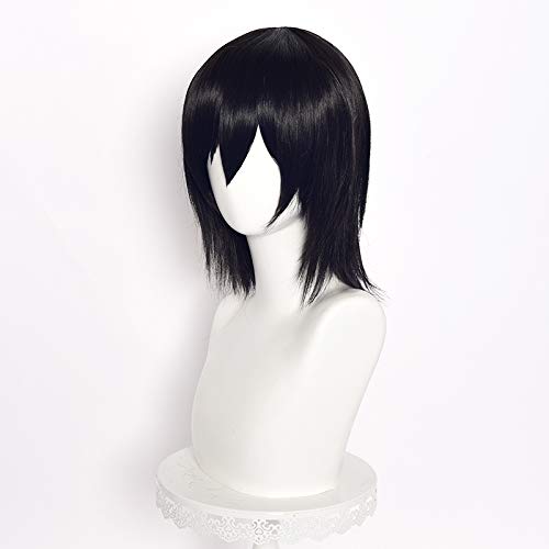 Aicos Anime Short Black Cosplay Wig for Men - Stylish Black Anime Hair Wig with Free Cap for Cosplay, Halloween, Costume Parties & Conventions