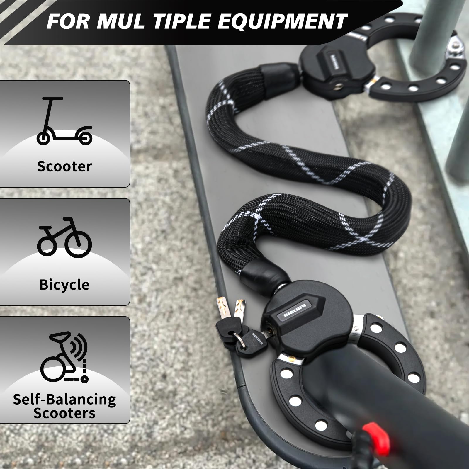 Heavy Duty Electric Scooter Lock - High Security Bike Chain Lock with Key for E-Bike, Motorcycle & Ninebot - Anti-Theft Protection for Urban Commuting & Outdoor Adventures