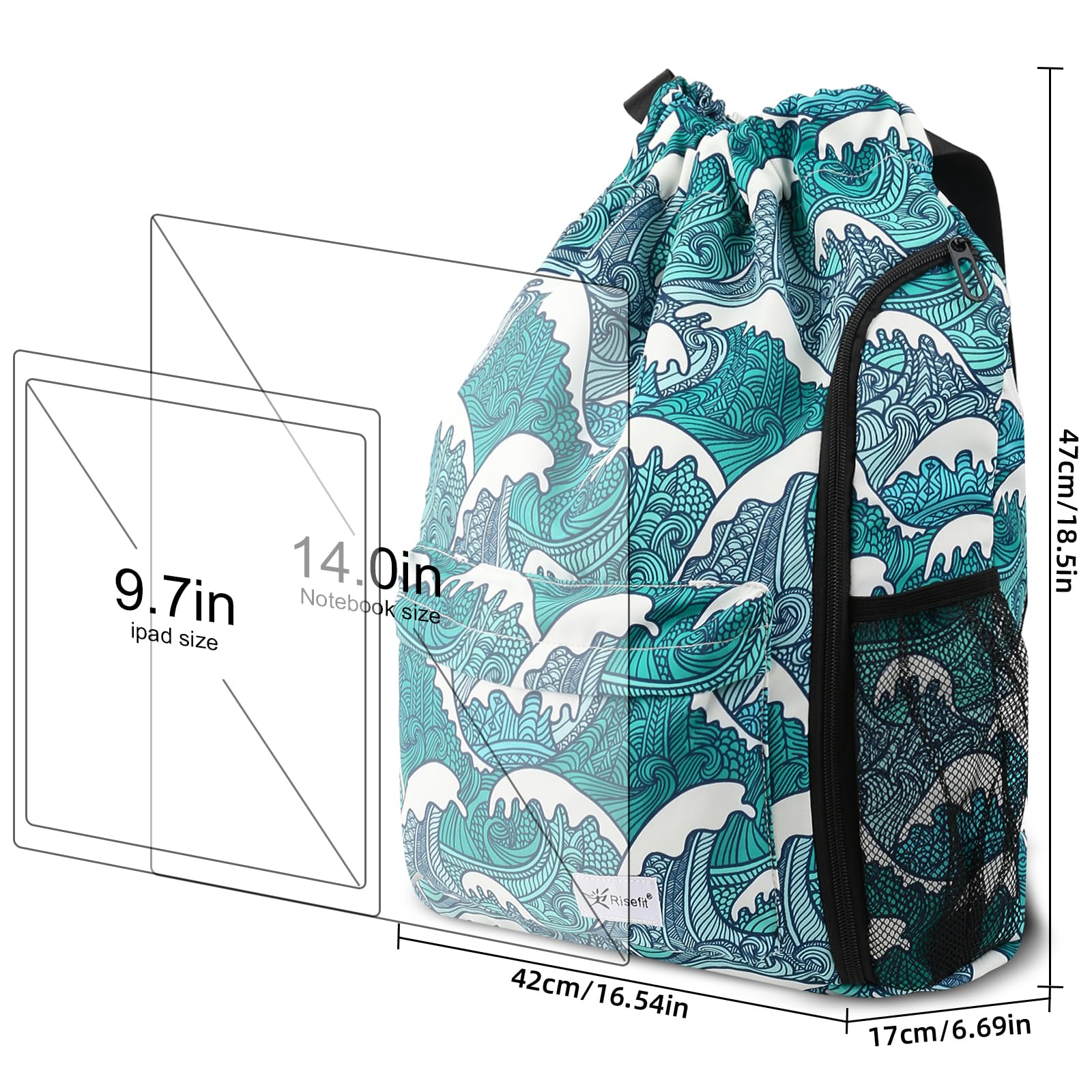 Drawstring Backpack with Mesh Pockets - Water Resistant Gym & Beach Bag for Men & Women - Perfect for Sports & Travel