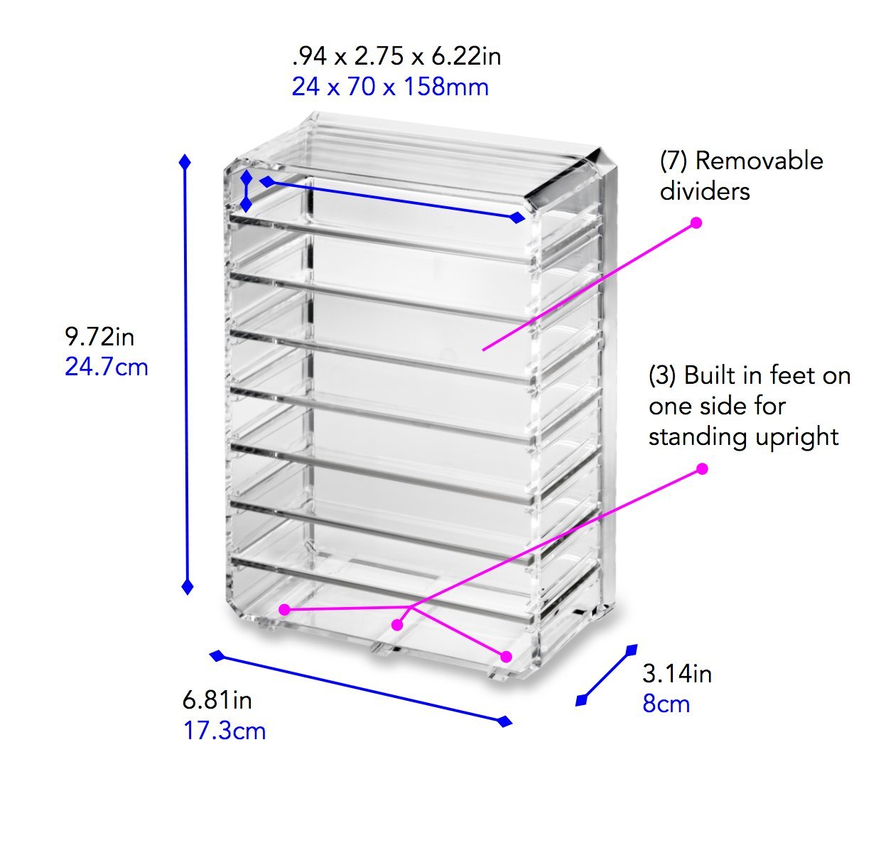 byAlegory (Set of 2) Clear Acrylic Makeup Eyelash Organizer with Removable Dividers - 8 Compartment False Eyelash Storage Case for Extensions, Stand or Lay Flat Design - Perfect for Salon, Travel & Home Makeup Organization