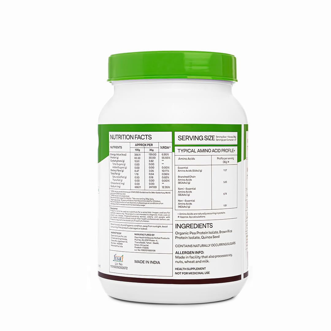 OZiva Organic Plant Protein Powder for Men & Women - 30g Pea Protein Isolate, Vegan, No Added Sugar | Certified Clean, Unflavored | Supports Muscle Recovery & Daily Fitness | Perfect for Smoothies, Post-Workout Shakes & Healthy Lifestyle (1kg + Free Shaker Bottle)