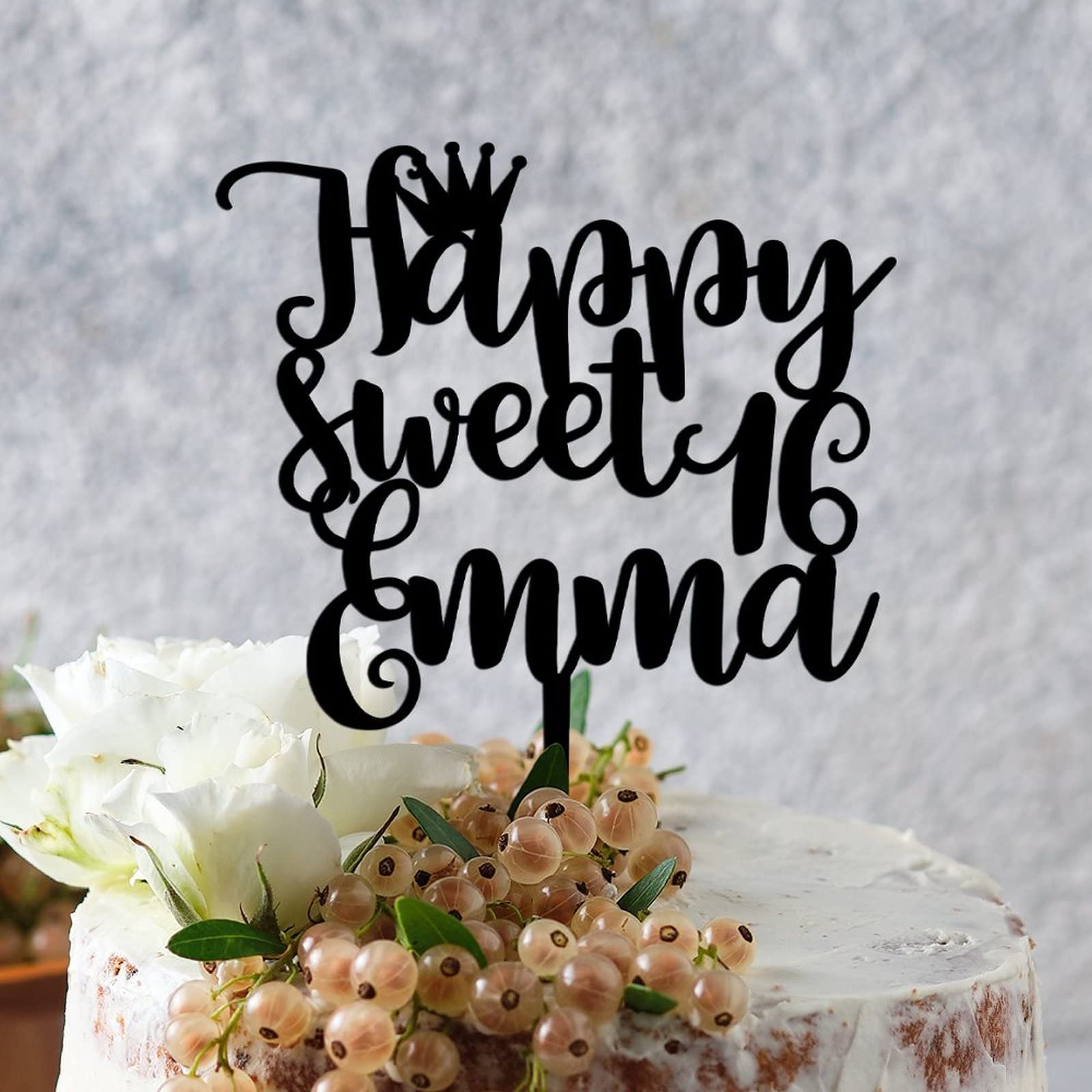 Custom Black Acrylic Birthday Cake Topper - Happy Birthday Wreath Cake Decorations for Anniversary Parties, Boys & Girls Gifts - Perfect for Wedding, Baby Shower & Holiday Celebrations
