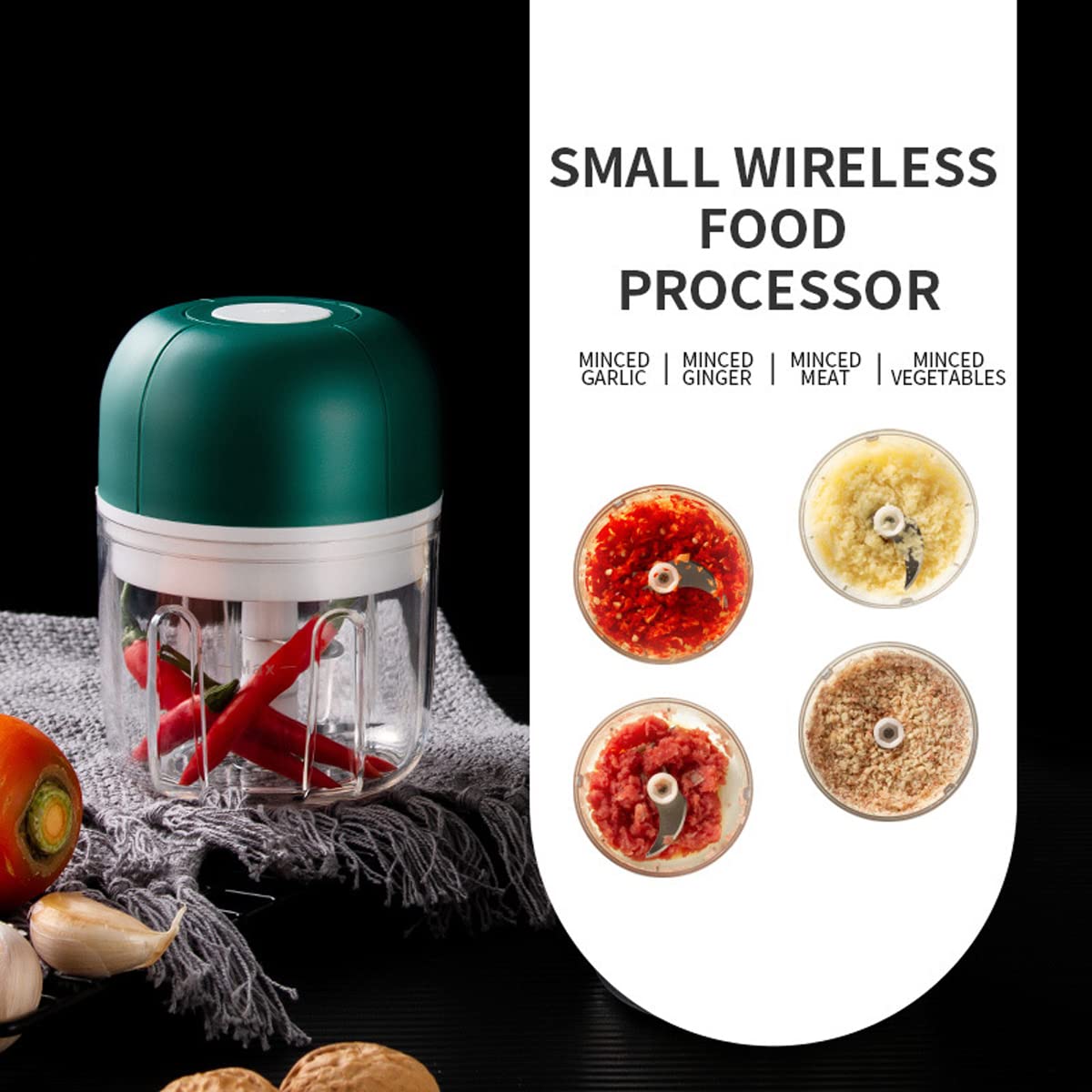 Electric Garlic Chopper & Masher - USB Rechargeable Mini Food Processor for Onions, Vegetables, Fruits (100ml/250ml) | Portable Kitchen Gadget for Cooking, Salads, Baby Food & Meal Prep - Perfect for Home & Travel Use
