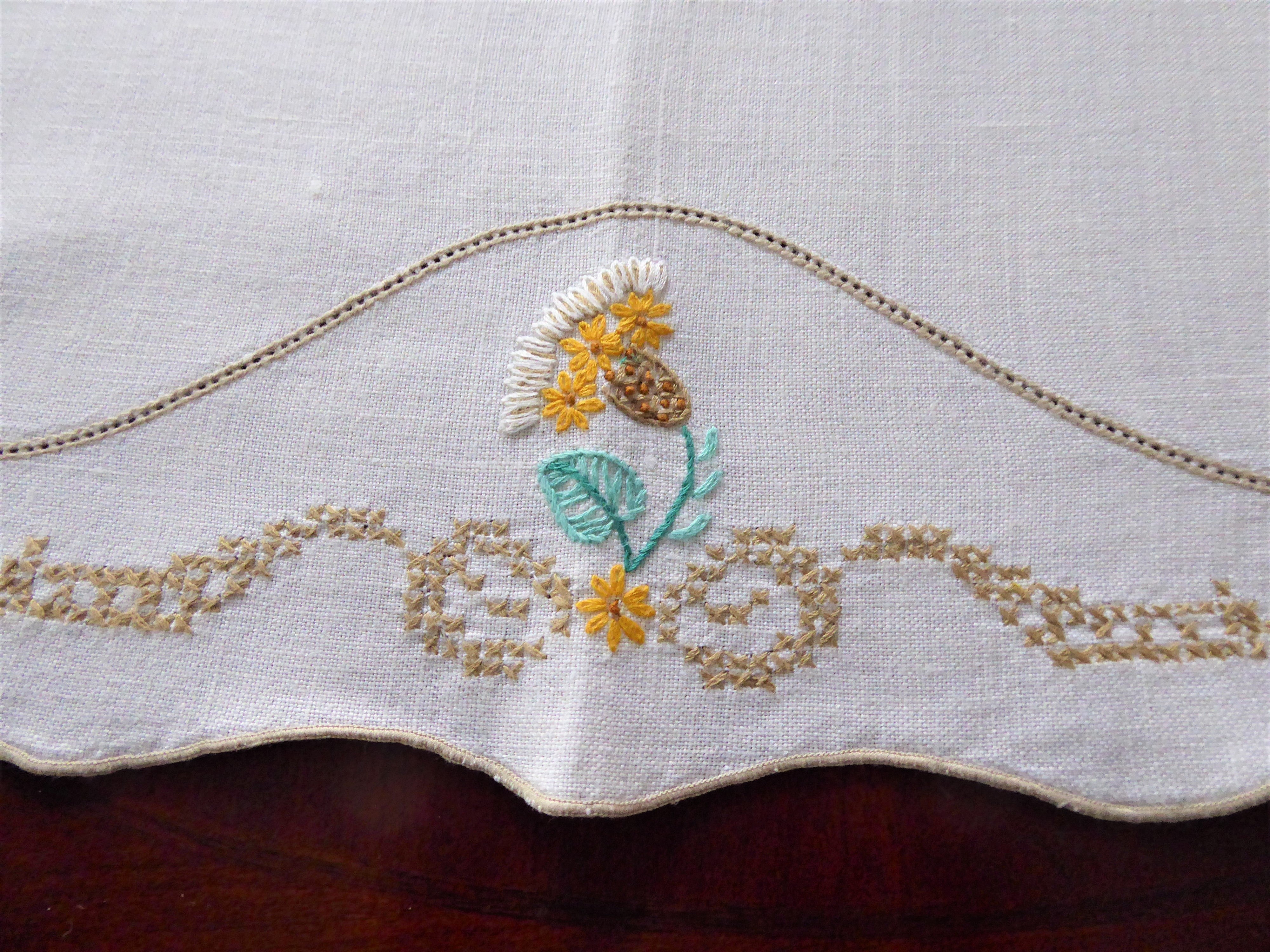 Vintage Hand Embroidered Tablecloth - 1930s Style Floral Tea Cloth with Thistle Design - Elegant Bridge Table Cover for Dining Room, Afternoon Tea & Special Occasions