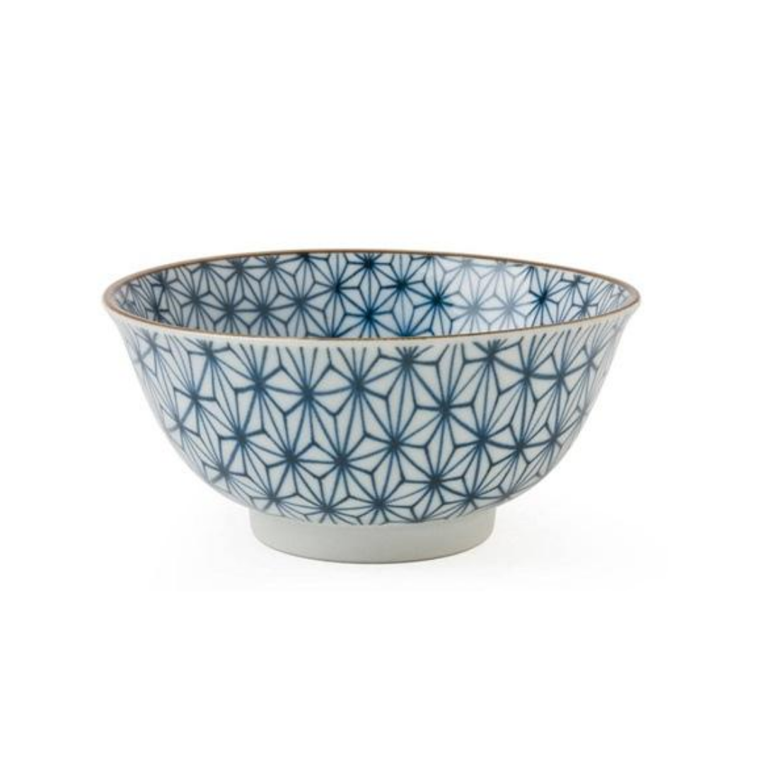Miya Asanoha 5.75 Inch Ceramic Bowl - Handmade Japanese Blue Asanoha Pattern Rice/Noodle Bowl - Perfect for Asian Cuisine, Soups, Salads & Home Decor