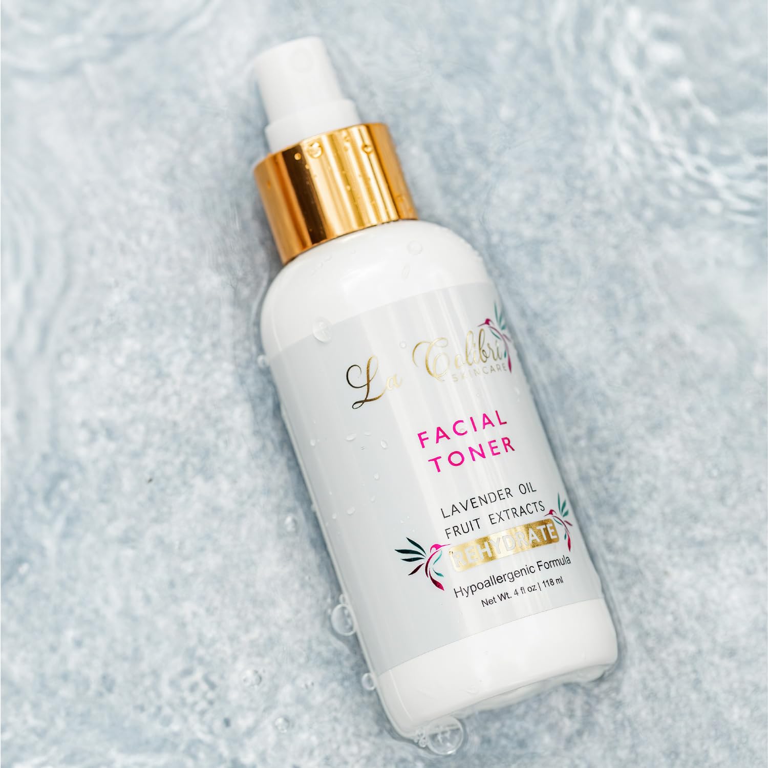 Rehydrating Facial Toner for Women - Hypoallergenic Vegan Pore Minimizer with Witch Hazel & Hyaluronic Acid - Acne-Prone Skin Care, Lavender Hydration - 4 Oz | Daily Skincare Routine for Glowing Complexion