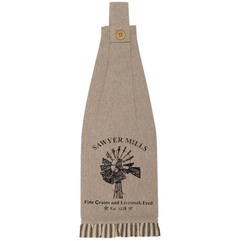 2-Pack Sawyer Mill Charcoal Windmill Button Loop Kitchen Towels - Absorbent & Stylish for Farmhouse, Rustic & Modern Kitchens