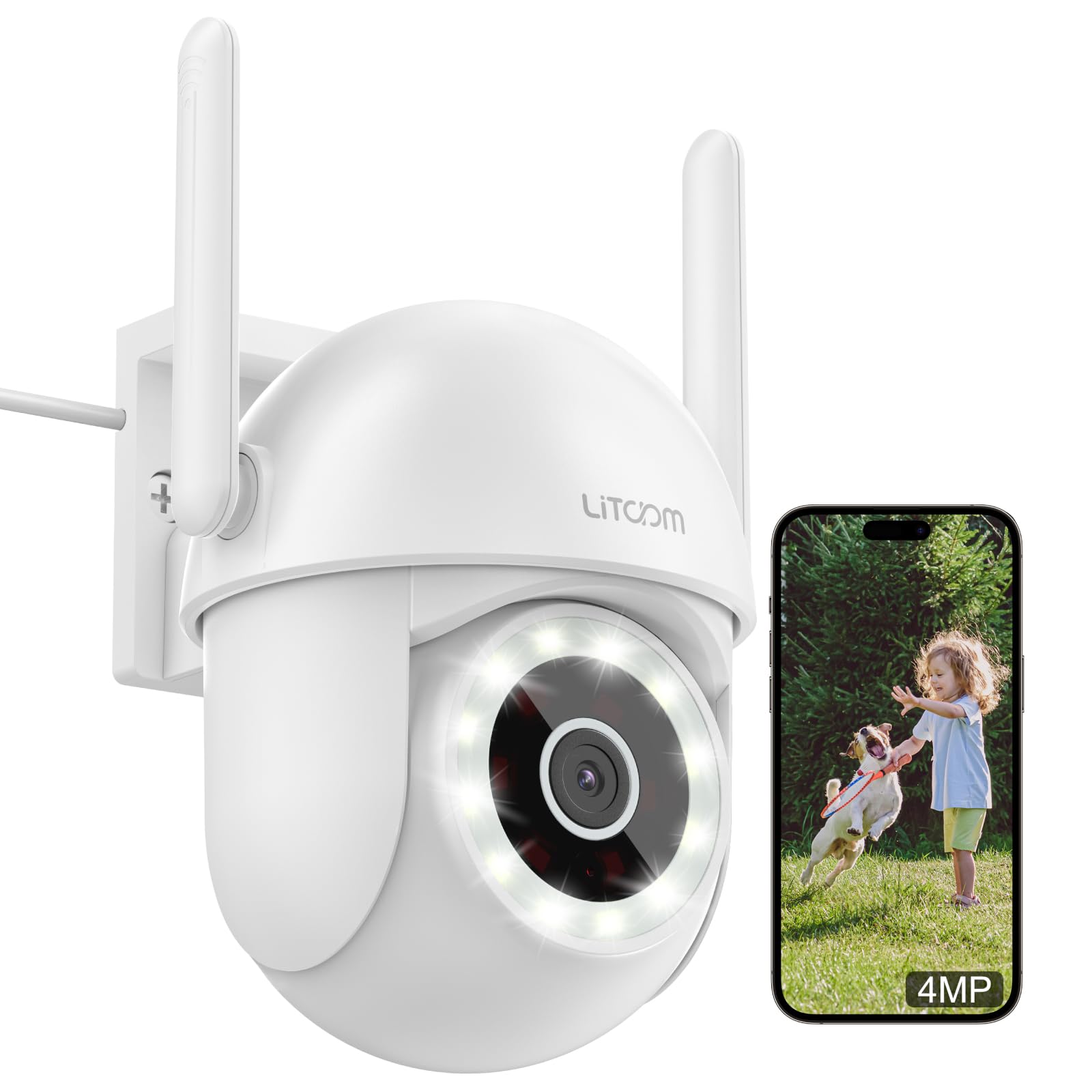 Little Elf 4MP Outdoor Security Camera with 360° Motion Tracking & Color Night Vision - Wireless Home Surveillance Camera with Motion Detection, Siren Alarm, Alexa & App Control - Perfect for Garage, Yard & Front Door Security