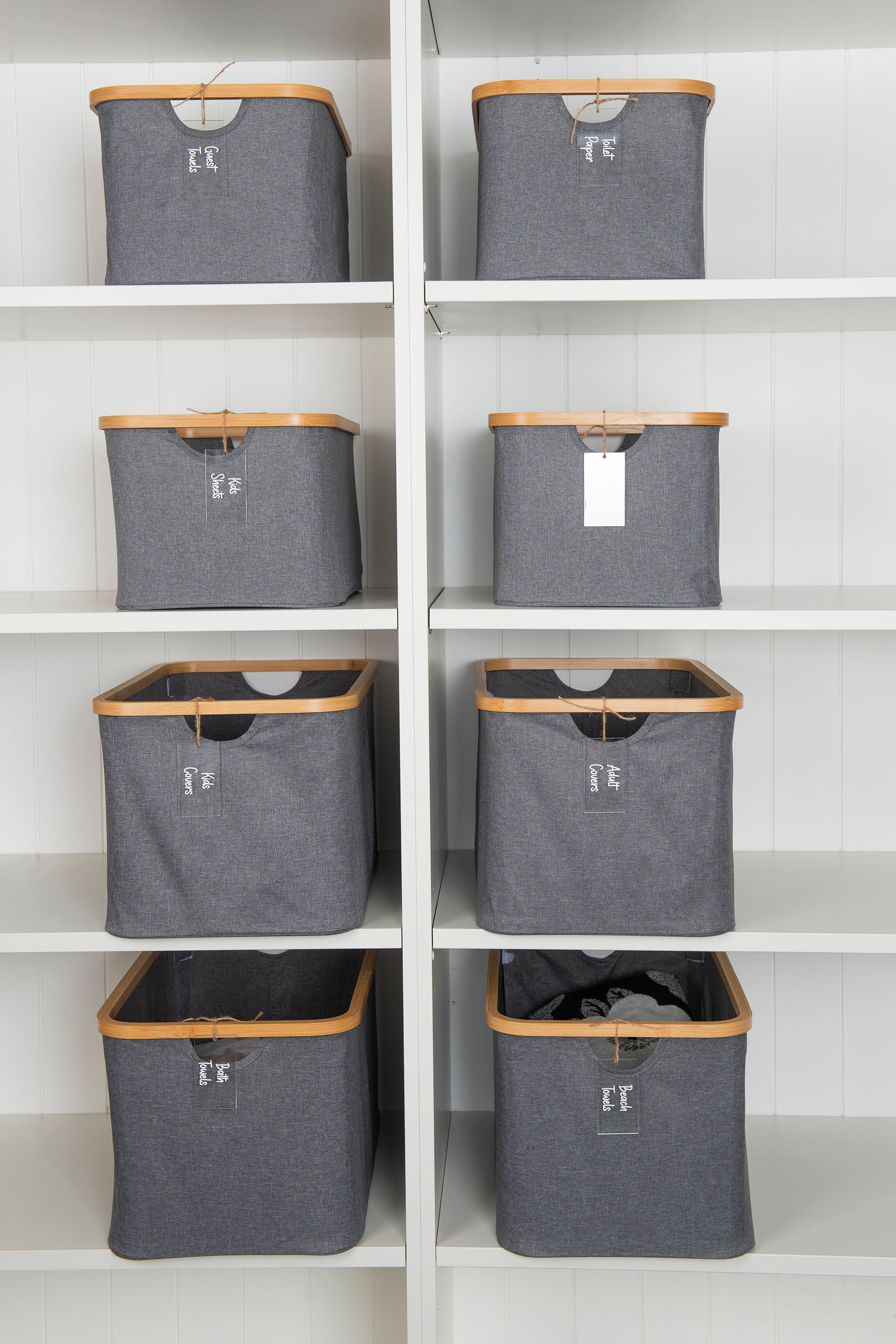 8-Pack Dark Grey Linen Storage Baskets - Foldable Fabric Organizer Bins for Home, Office, Nursery & Closet Organization