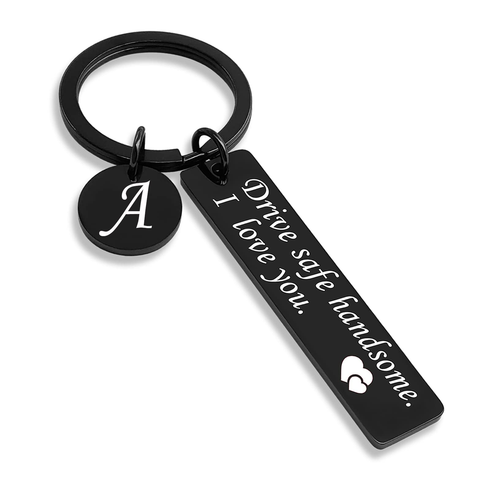 OUMILAN Drive Safe Keychain - 26 Letters Engraved Keychain for Men, Boyfriend, Husband, Dad - Perfect Birthday & Valentine's Day Gift - Ideal for Car Keys, Travel & Everyday Use