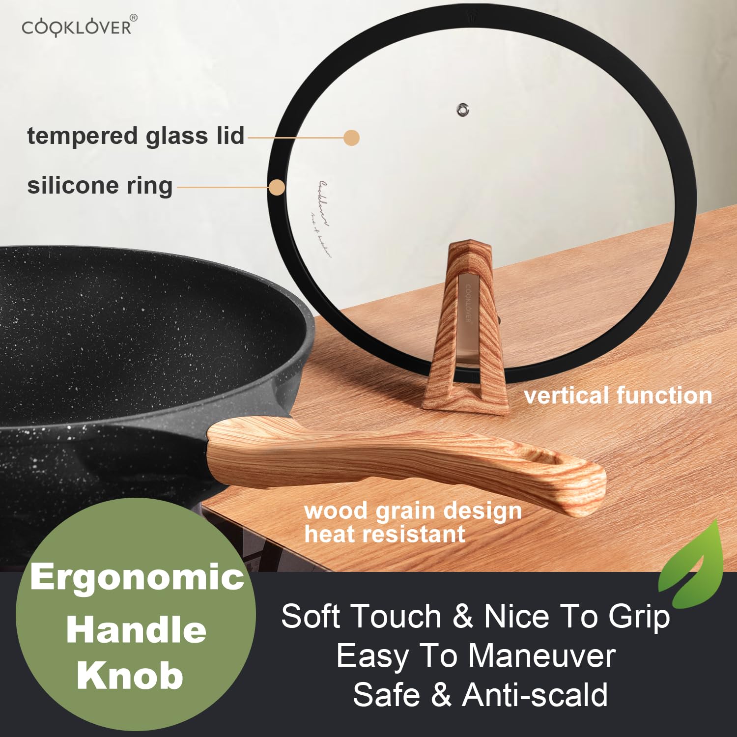 COOKLOVER 12.6 Inch Nonstick Wok Pan - Die-Cast Aluminum Stir Fry Pan with Lid, Scratch Resistant & PFOA Free, Induction Compatible - Perfect for Asian Cooking, Stir Frying & Healthy Meals