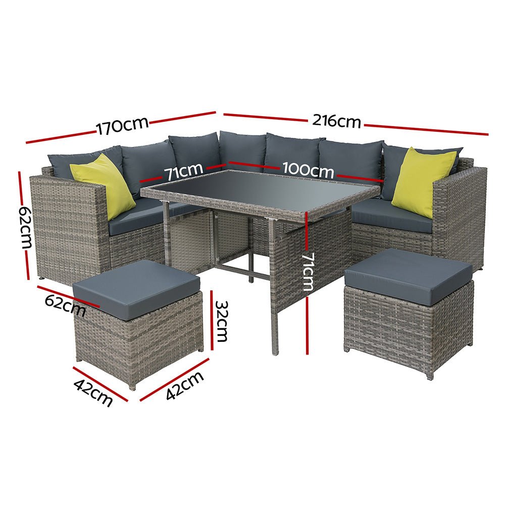 Hamilton 8-Piece Corner Outdoor Dining Set - Weather-Resistant Grey Patio Furniture for Backyard, Garden, and Poolside Entertaining