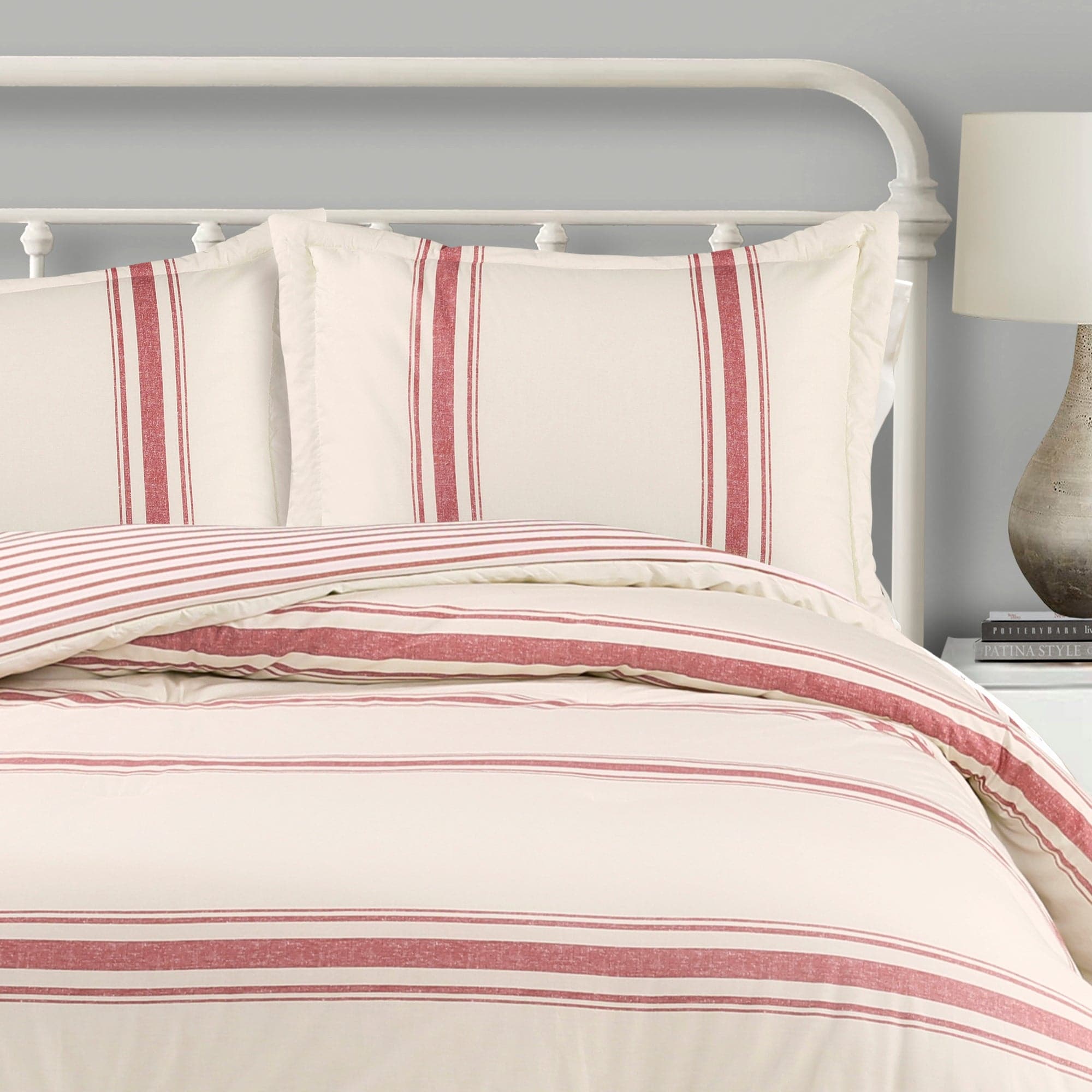 Farmhouse Stripe Reversible Comforter Set - Queen Size, Soft Breathable Cotton Bedding - Perfect for Cozy Bedroom Decor & Guest Room Styling