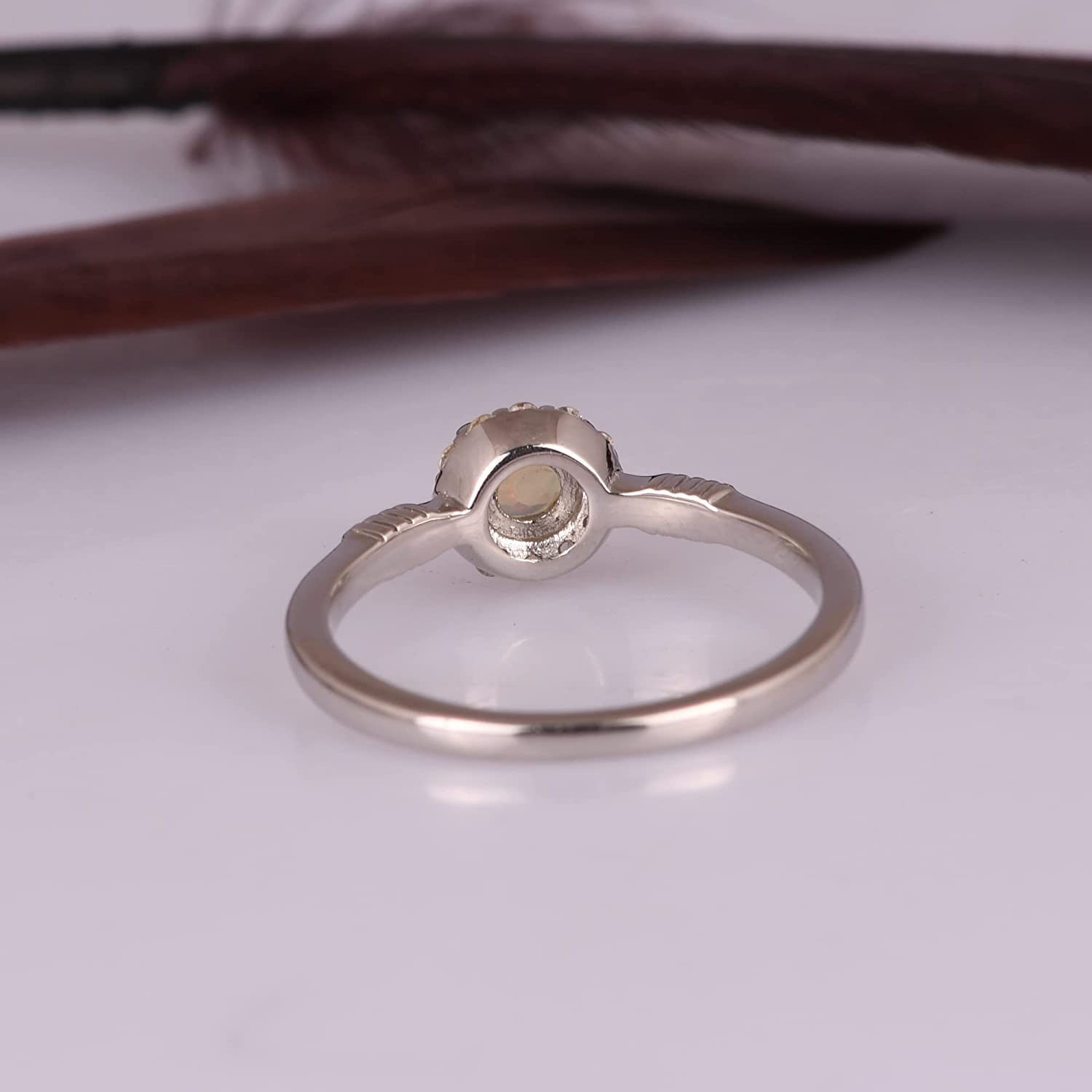 925 Sterling Silver Round Natural White Topaz & Ethiopian Opal Gemstone Ring for Women | Anniversary, Engagement, Wedding Gift | Elegant Bridal Jewelry for Christmas, Baby Shower & Special Occasions