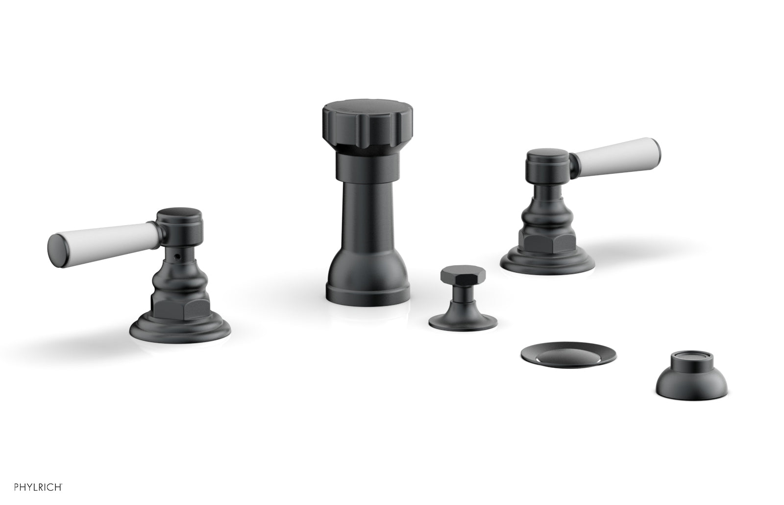 HEX TRADITIONAL Four-Hole Bidet Faucet Set with Satin White Lever Handles - Perfect for Modern Bathroom Renovations and Luxury Home Upgrades (Model 500 61)