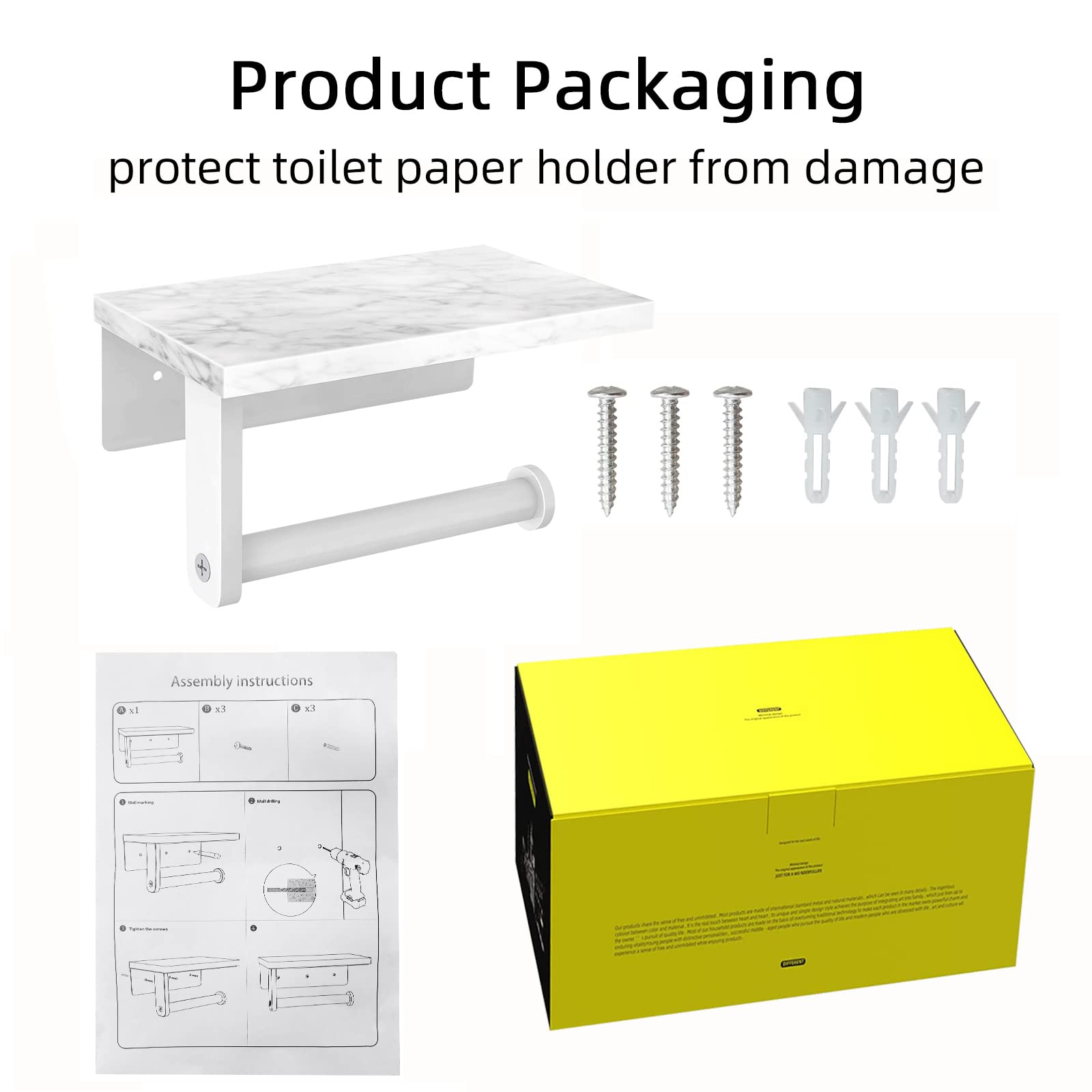 Natural Marble Toilet Paper Holder with 304 Stainless Steel Screw - Wall Mounted Bathroom Tissue Roll Dispenser for Washroom - Elegant White Finish | Perfect for Modern Homes, Apartments & Luxury Bathrooms
