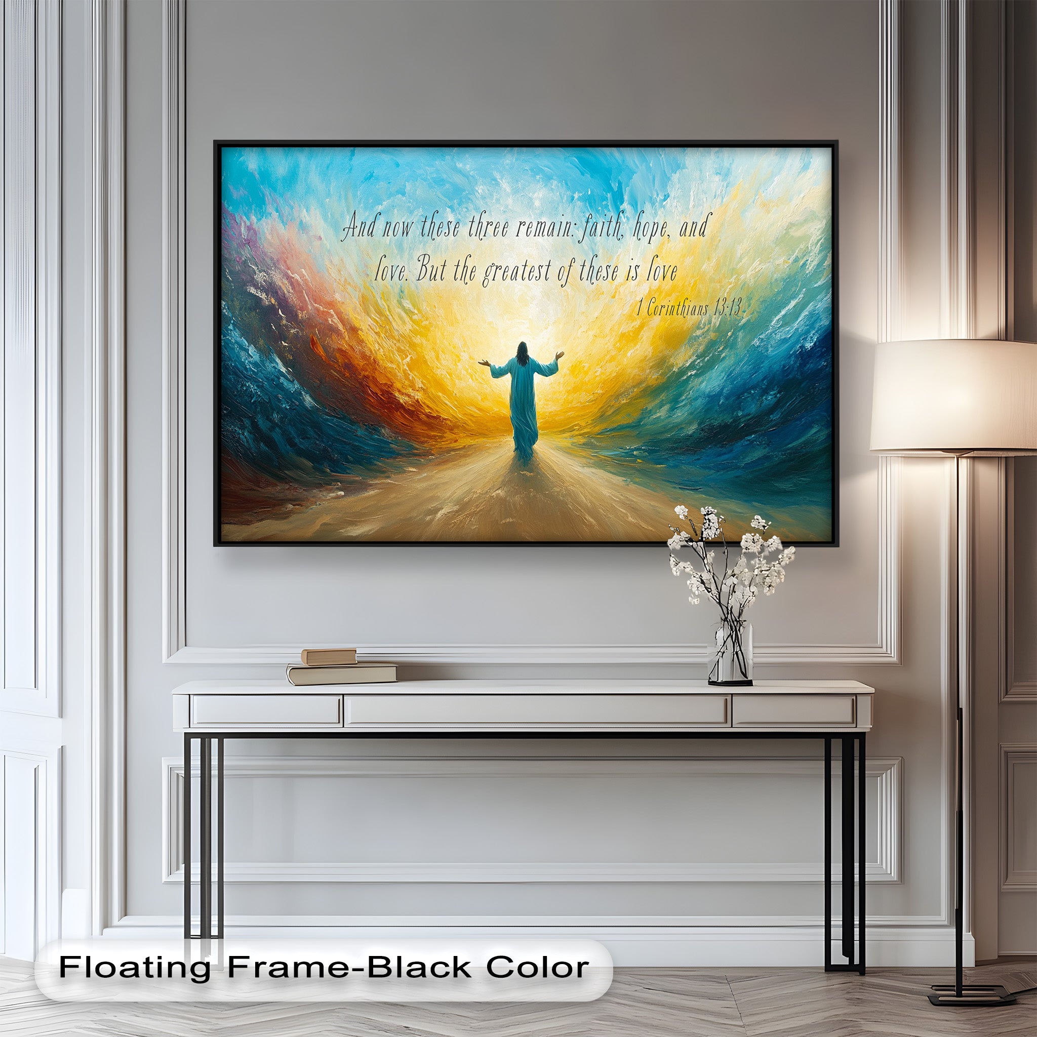 1 Corinthians 13:13 Faith Hope Love Bible Verse Oil Painting - Christian Home Decor, Church Wall Art, Inspirational Gift for Weddings & Baptisms