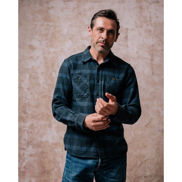 Iron Heart IHSH-408 12oz Heavyweight Slub Flannel Checkered Work Shirt - Black | Durable Men's Shirt for Outdoor Work & Casual Wear