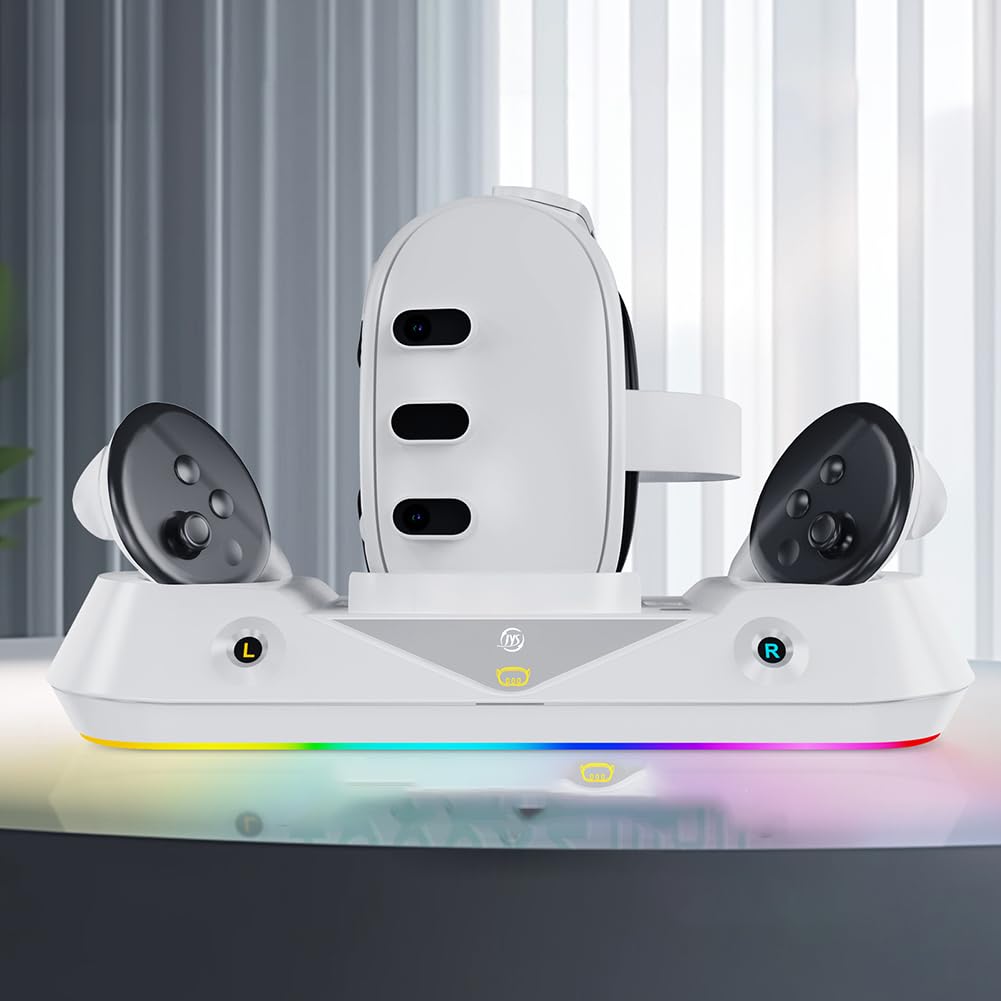 ALINUOYQ Fast Charging Dock Compatible with Meta/Oculus Quest 3 - RGB Light Magnetic Charging Station for Quest 3 Headset & Controllers - Includes Rechargeable Battery - Perfect for VR Gaming & Entertainment Setup