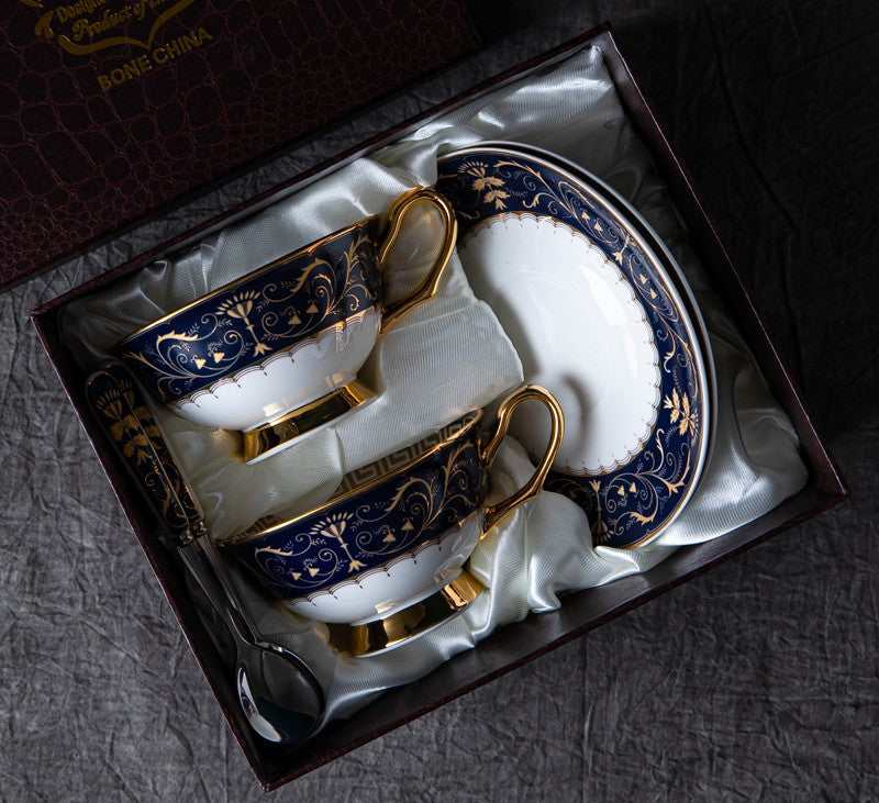 Premium Bone China Porcelain Tea Cup Set - Elegant Blue Floral Tea Cup & Saucer in Gift Box - Royal Ceramic Coffee & Tea Cups for Afternoon Tea, Bridal Shower, Wedding Favors & Home Decor