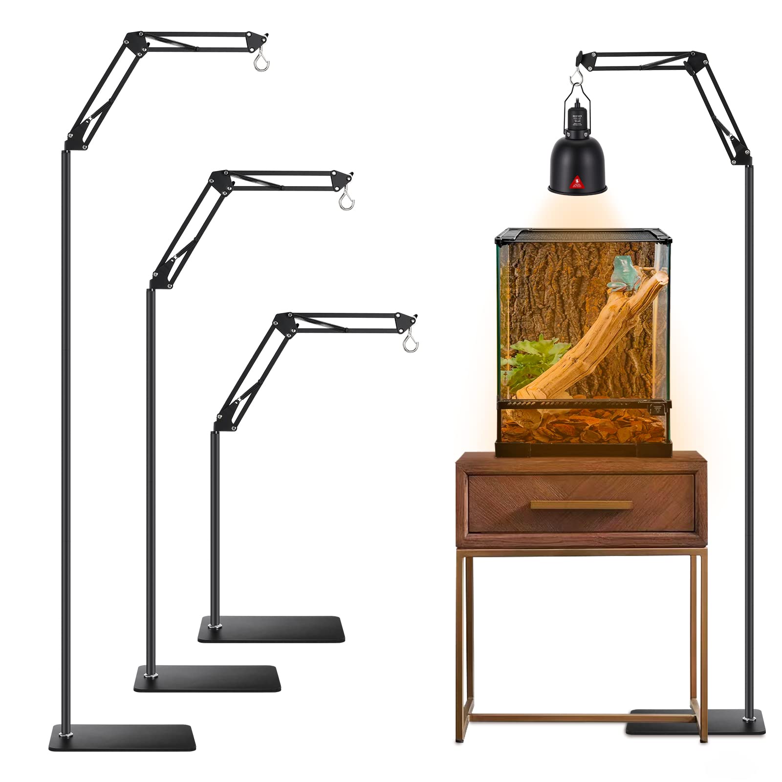 Adjustable Reptile Heat Lamp Stand (15.7-74.3 Inch) with 360° Swing Arm - Durable Lighting Fixture for Bearded Dragons, Turtles, Snakes & Chicks | Perfect for Terrariums, Reptile Tanks & Brooding Areas