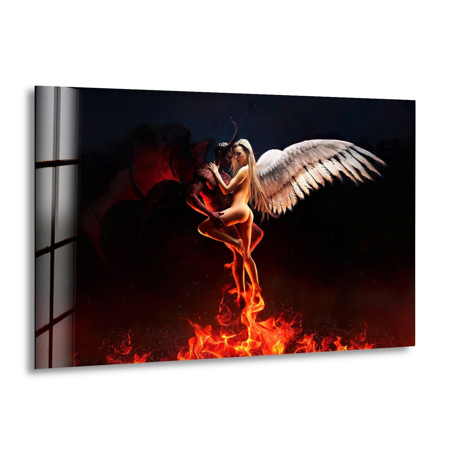 Angel and Devil Stained Glass Wall Art - Elegant Gothic Home Decor for Living Room, Bedroom, or Office
