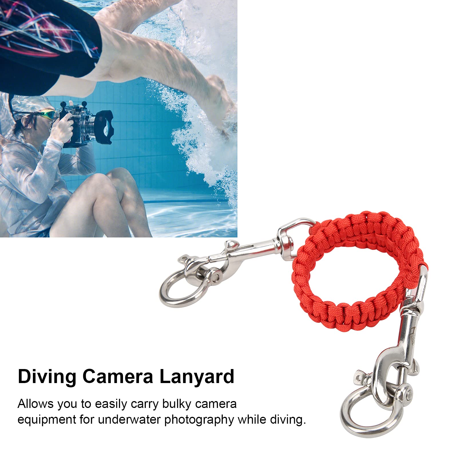 360° Rotating Diving Camera Lanyard - Flexible Underwater Housing Accessory for GoPro, DSLR & Action Cameras (Red) - Perfect for Scuba Diving, Snorkeling & Water Sports Photography