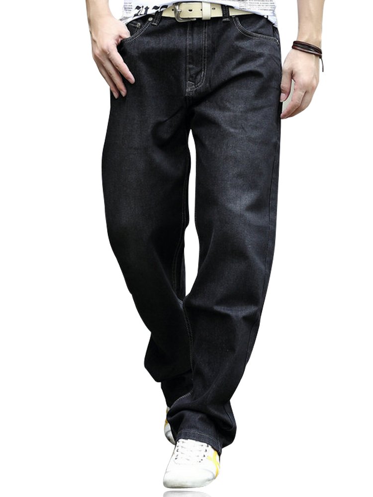 Men's Relaxed Fit Straight Leg Jeans - Comfortable Loose Fit Denim Pants in Black Size 29 | Casual Wear, Work Pants & Everyday Comfort