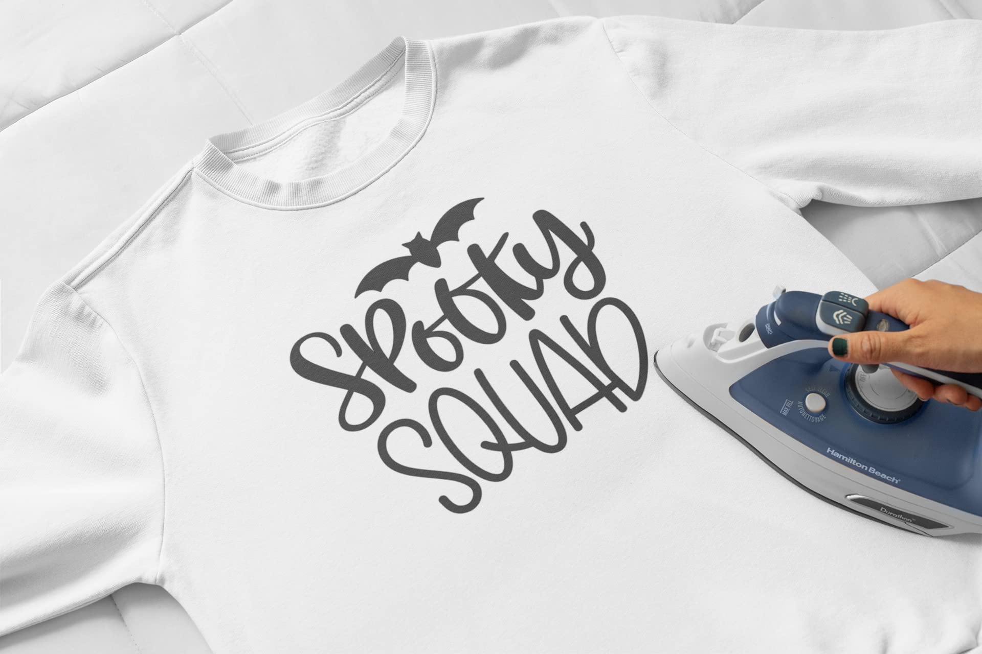 Spooky Squad Iron On Transfer - Matching Friends Shirt Decal, Vinyl Patch for DIY Halloween Crafts | Easy 5-Minute T-Shirt Applique in Emerald Glitter | Perfect for Halloween Costumes, Group Outfits & DIY Party Decorations