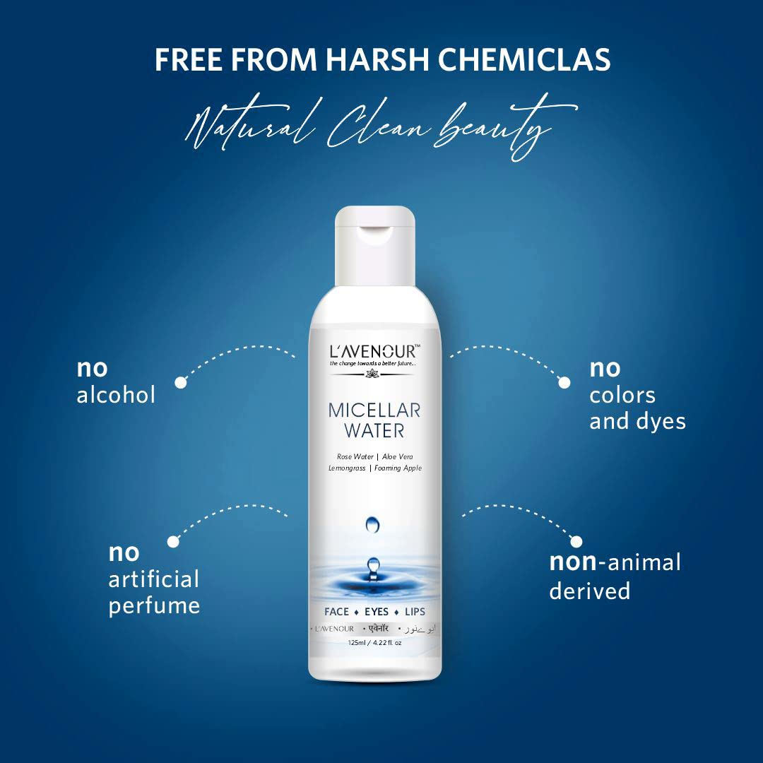L'avenour Micellar Cleansing Water for Face, Eyes & Lips | Gentle Makeup Remover & Deep Cleanser | All Skin Types | SLS & Parabens Free | 125ml (Pack of 2) | Perfect for Travel, Daily Skincare & Quick Makeup Removal