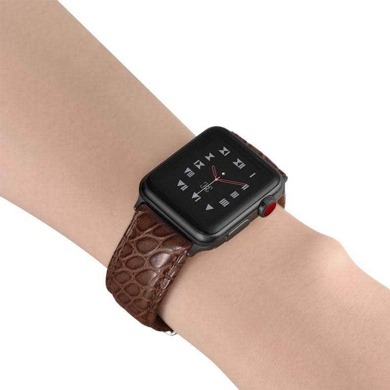 Genuine Alligator Look Leather Band for Apple Watch Series 6/5/4/3/SE - 44mm 42mm 40mm 38mm - Stylish & Durable Replacement Strap for Workouts, Office & Everyday Wear