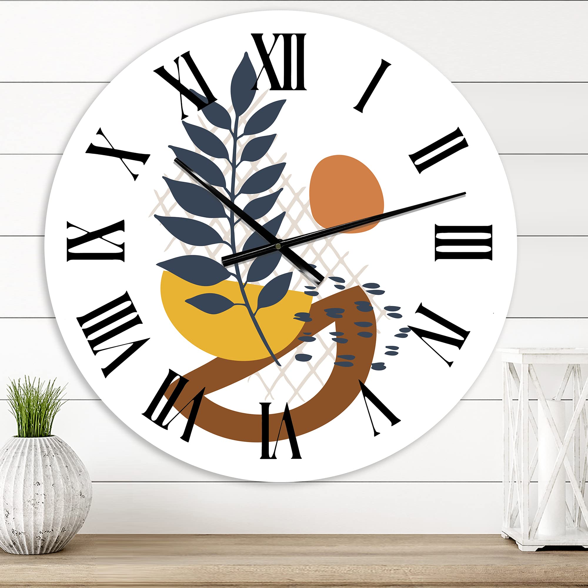 DesignQ Modern Wall Clock - Large Abstract Leaves & Floral Botanical Decor for Living Room, Bedroom, Office | Silent Non-Ticking Home Decoration