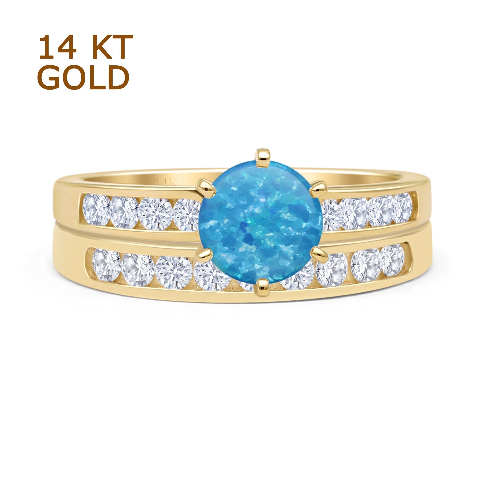 Lab Created Blue Opal 14K Yellow Gold
